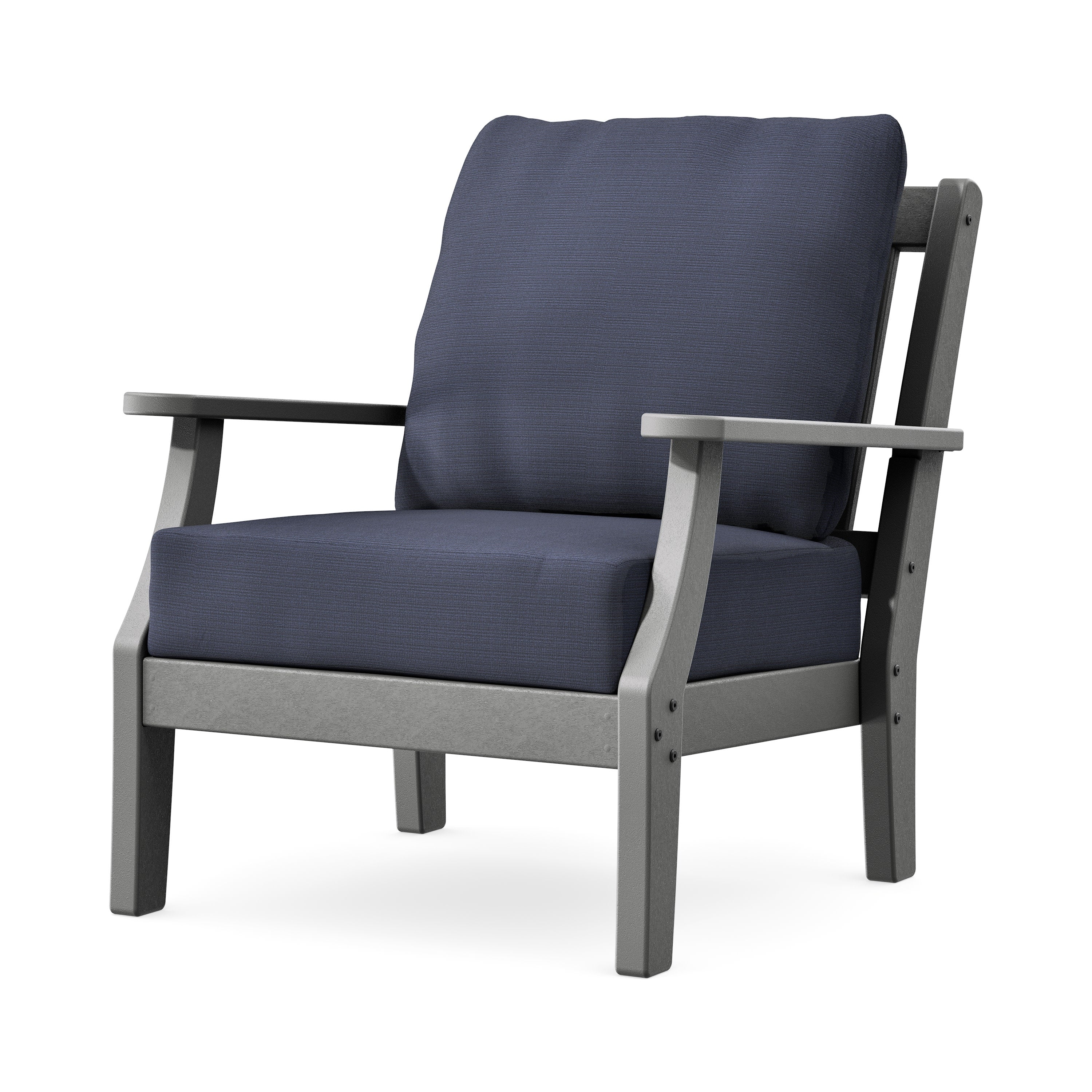 Chinoiserie Deep Seating Chair in Slate Grey / Navy Linen
