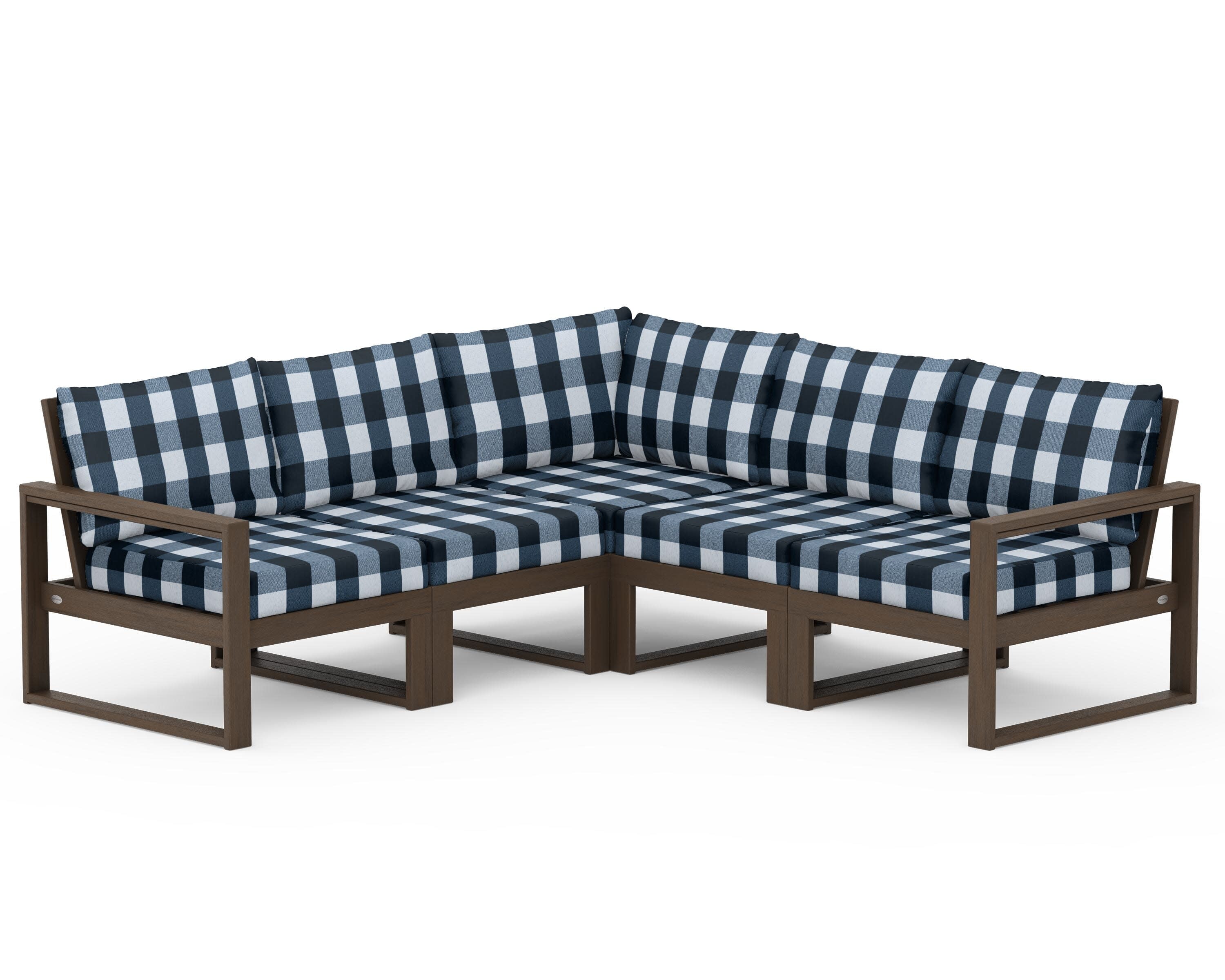 EDGE 5-Piece Modular Deep Seating Set in Kona / Buffalo Plaid Marine Indigo