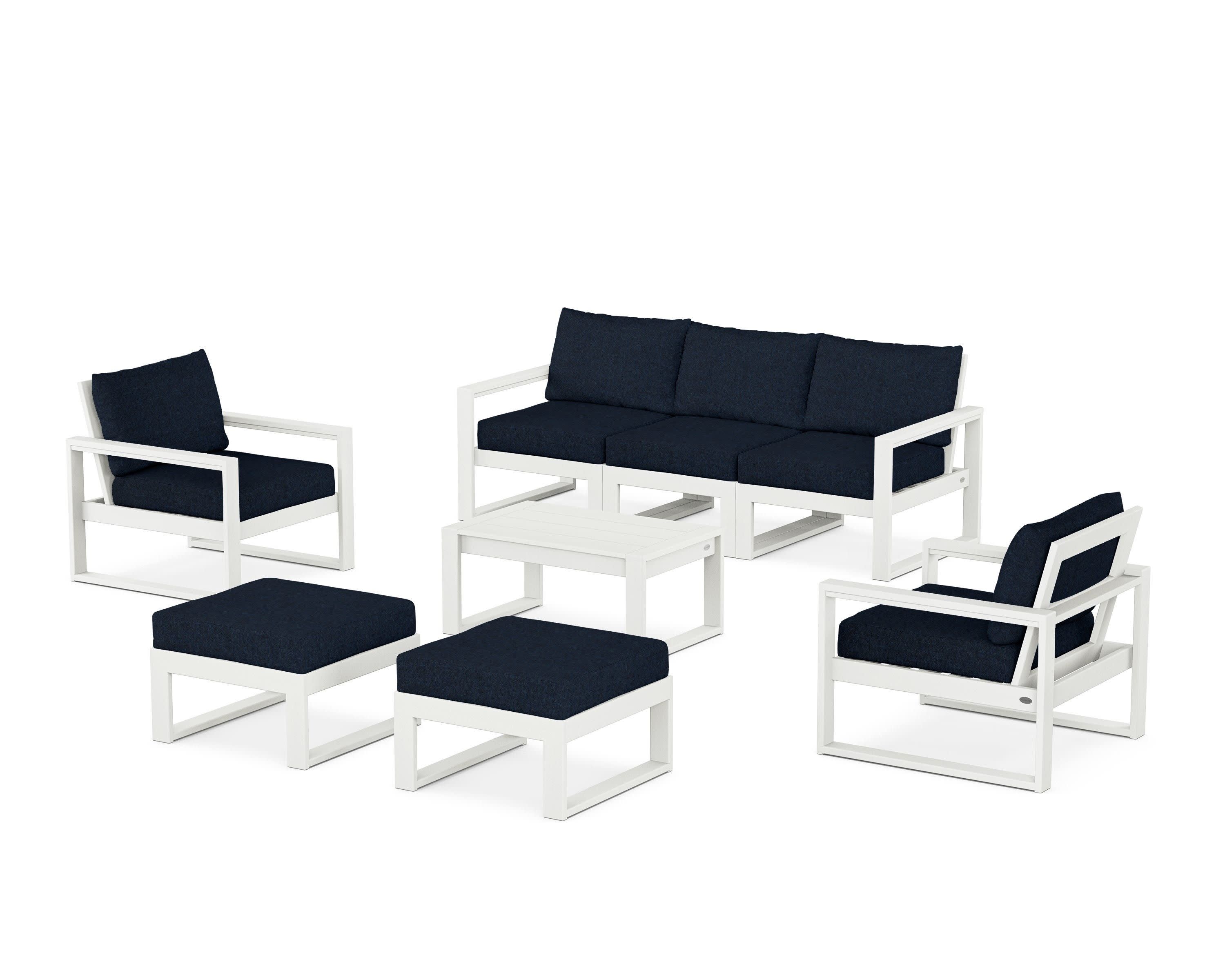 EDGE Sectional 8-Piece Lounge Sofa Set in Vintage White / Marine Indigo