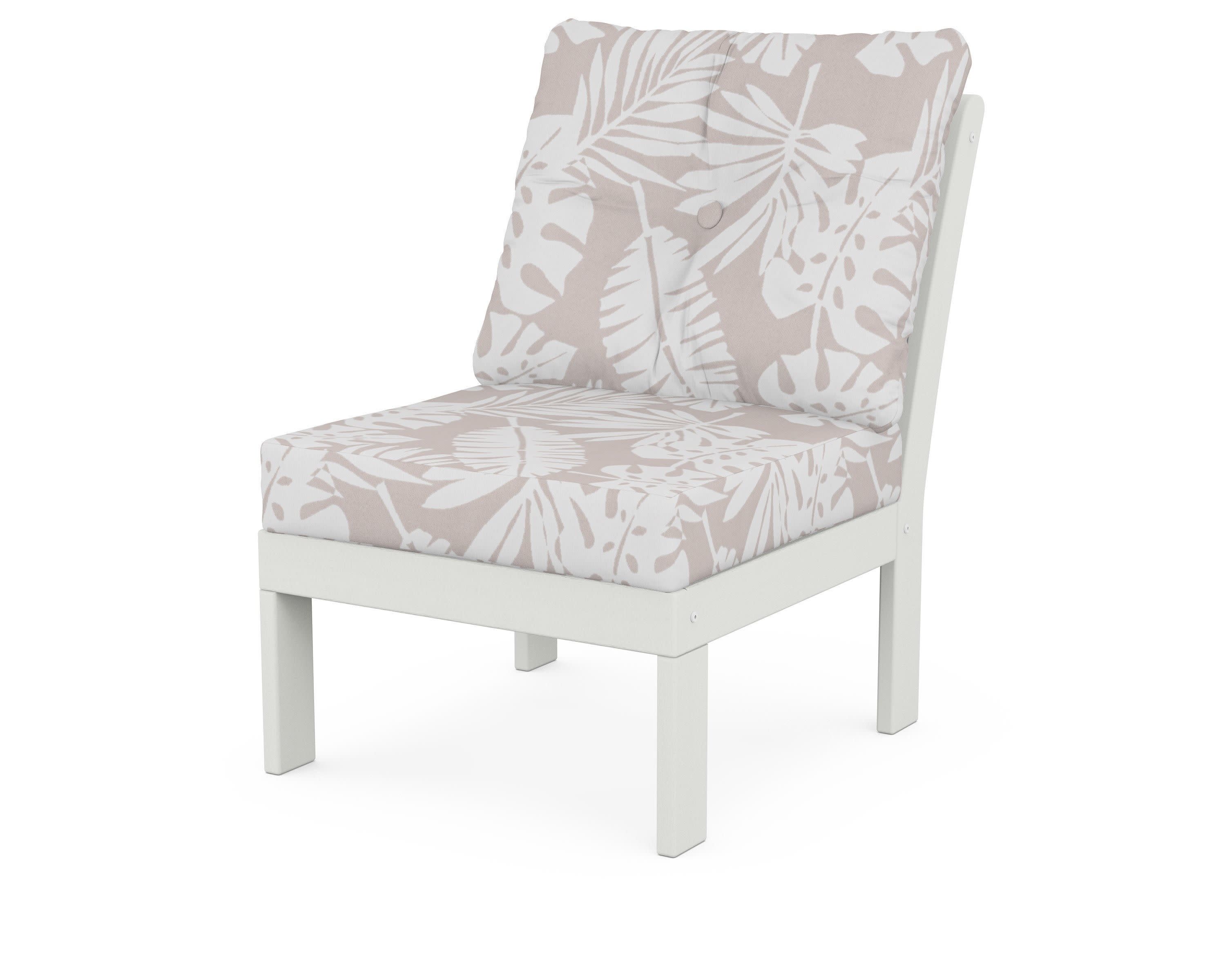 Vineyard Modular Armless Chair in Vintage White / Leaf Dune Burlap