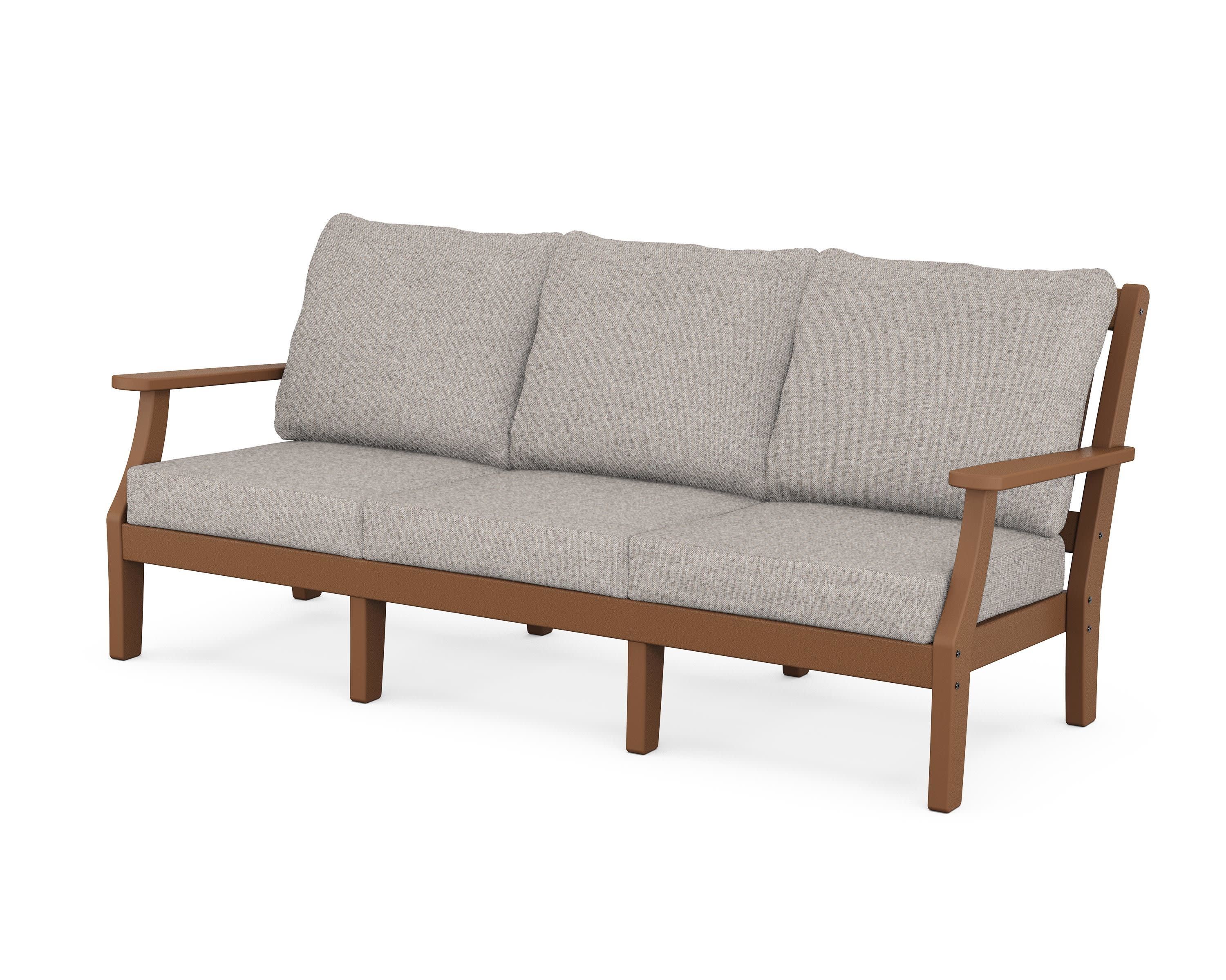Chinoiserie Deep Seating Sofa in Teak / Weathered Tweed