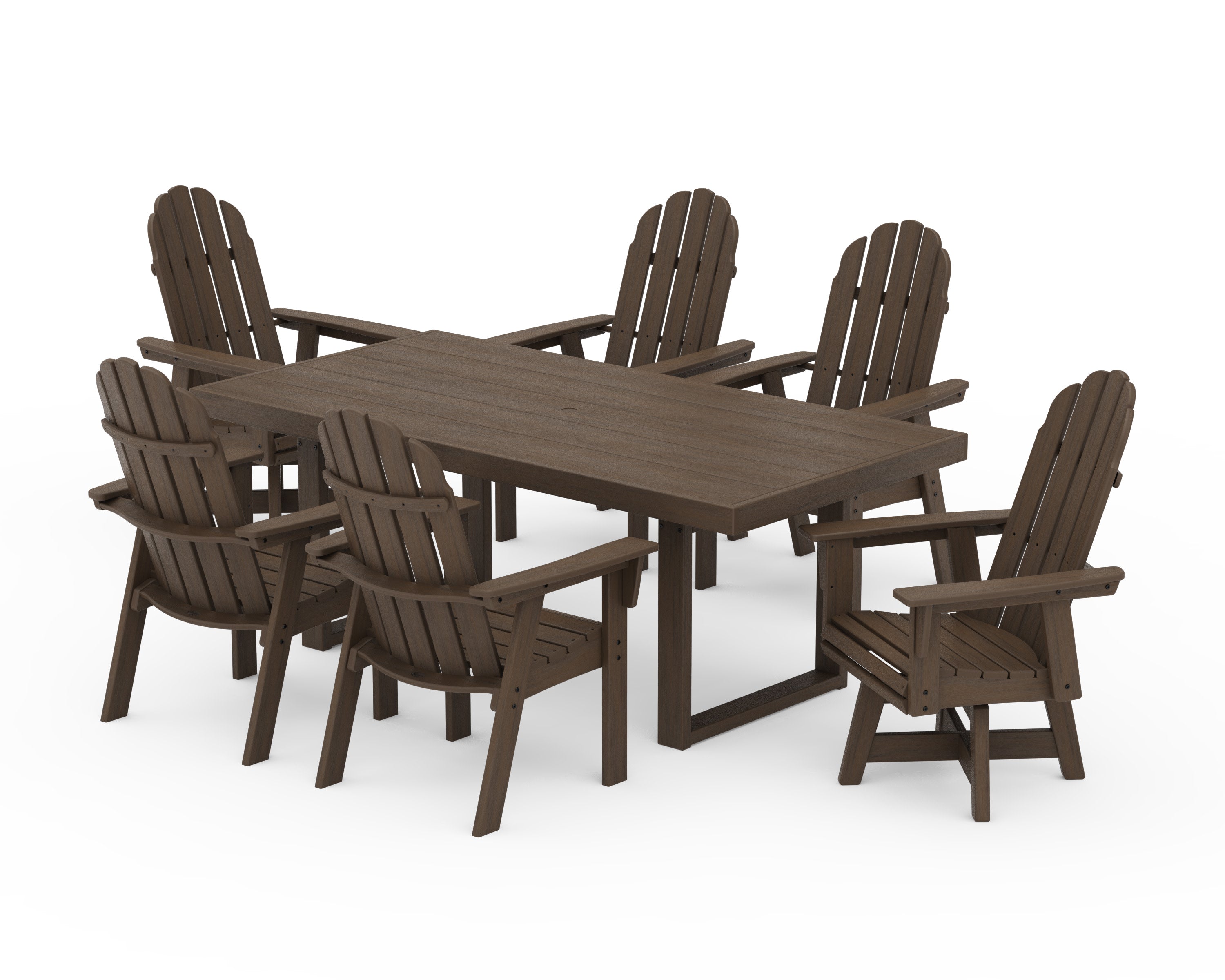 Vineyard Curveback Adirondack Swivel Chair 7-Piece Dining Set in Kona