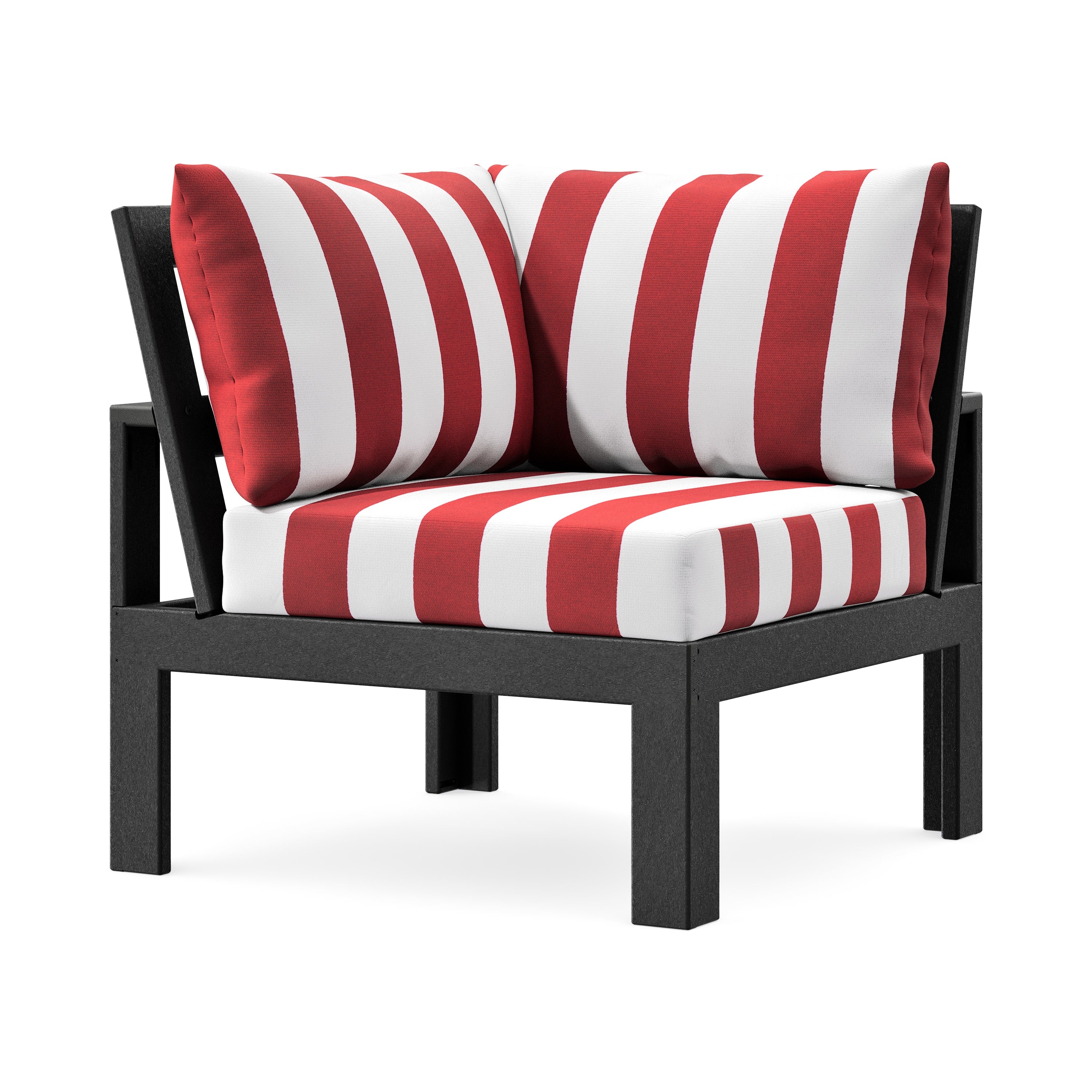 Modular Corner Chair in Black / Cabana Stripe Crimson