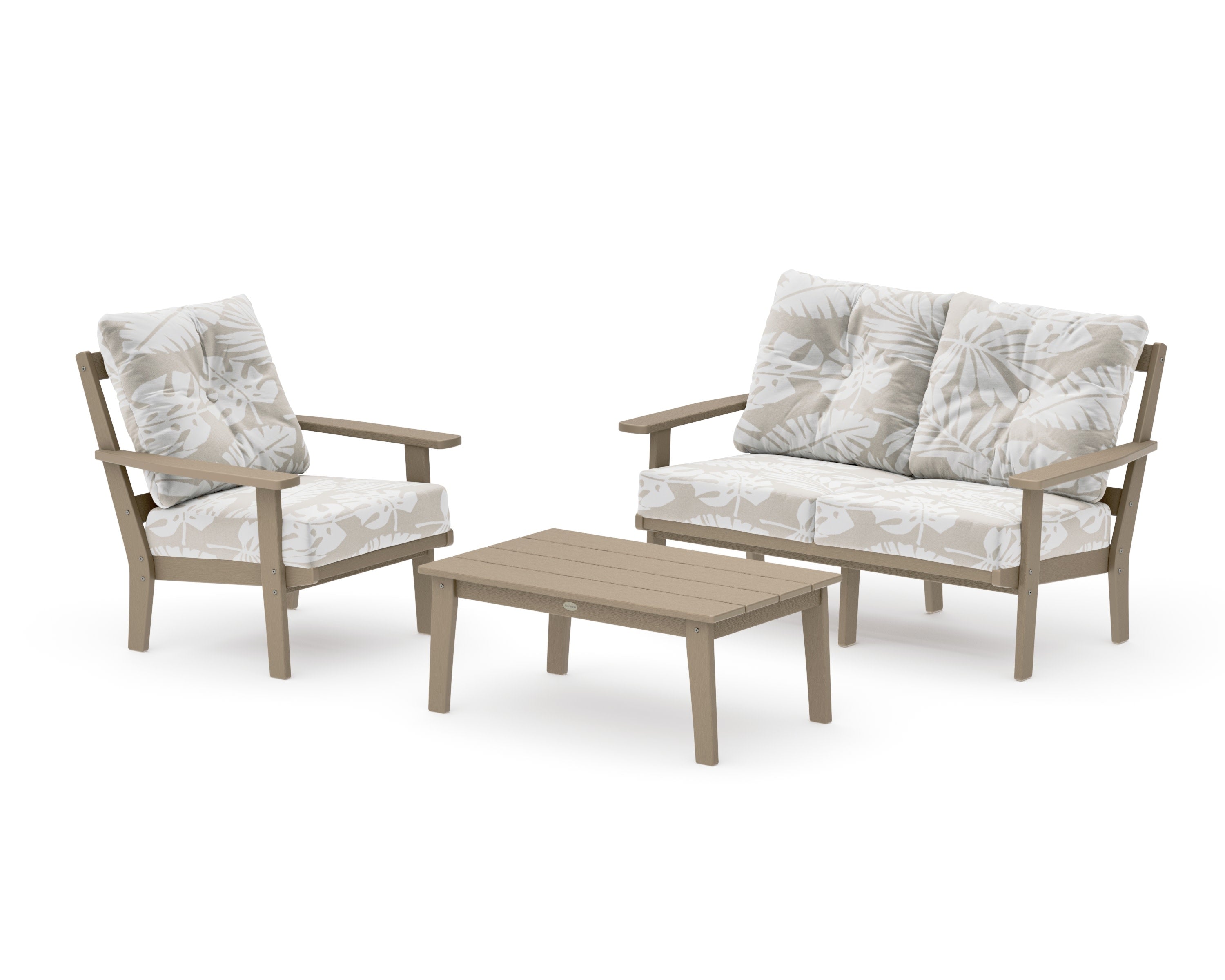 Oxford 3-Piece Deep Seating Set with Loveseat in Vintage Sahara / Leaf Dune Burlap
