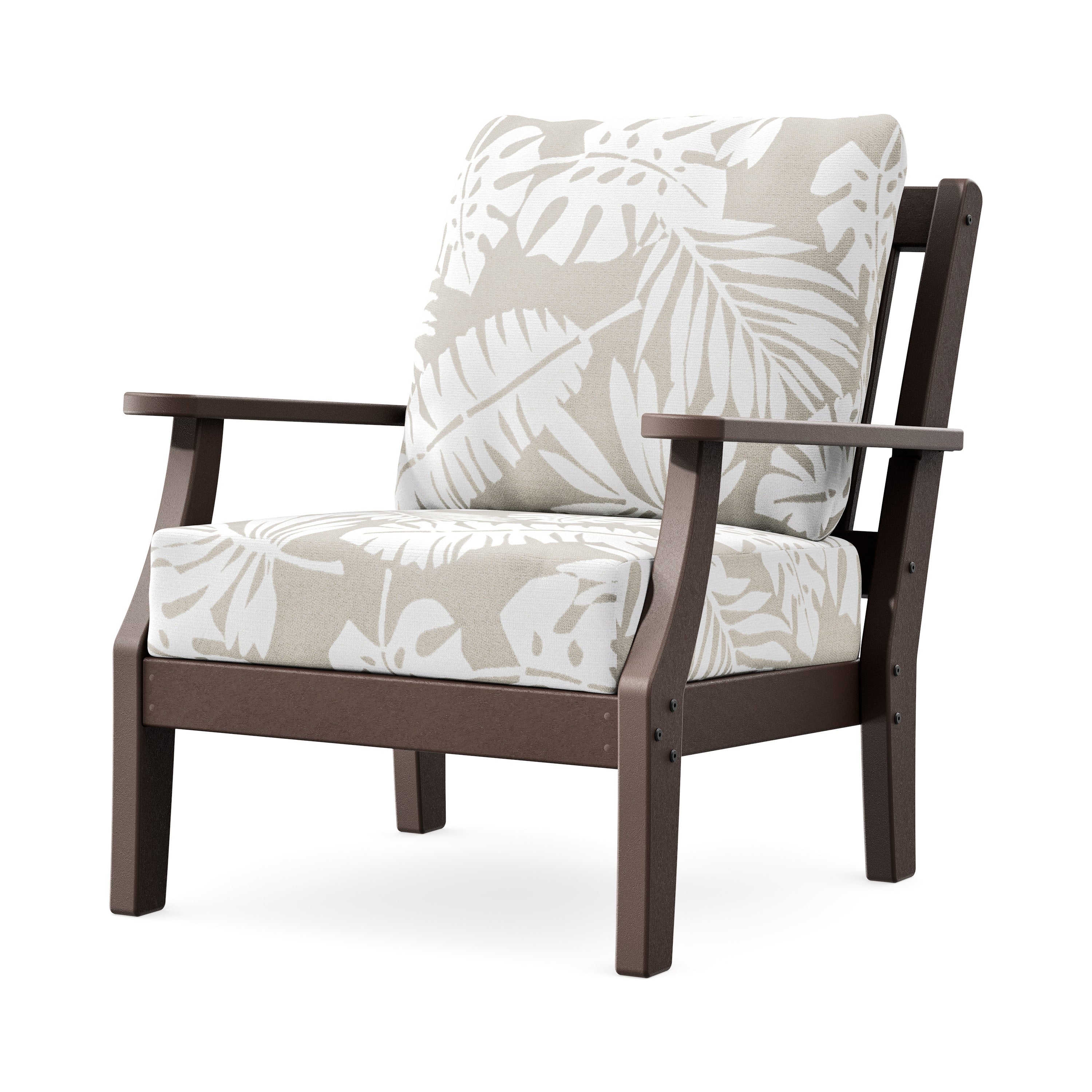 Chinoiserie Deep Seating Chair in Mahogany / Leaf Dune Burlap