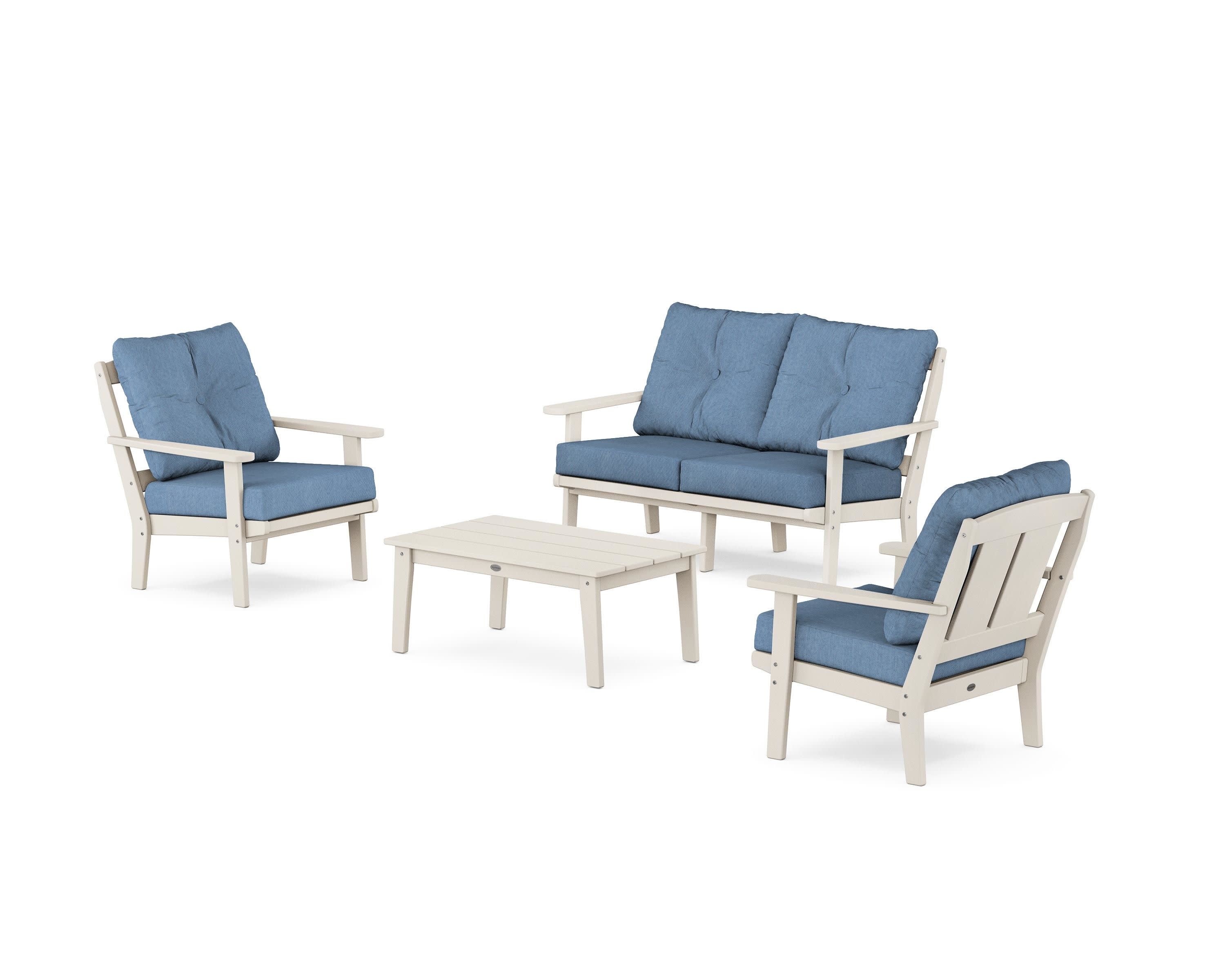 Mission 4-Piece Deep Seating Set with Loveseat in Sand / Sky Blue