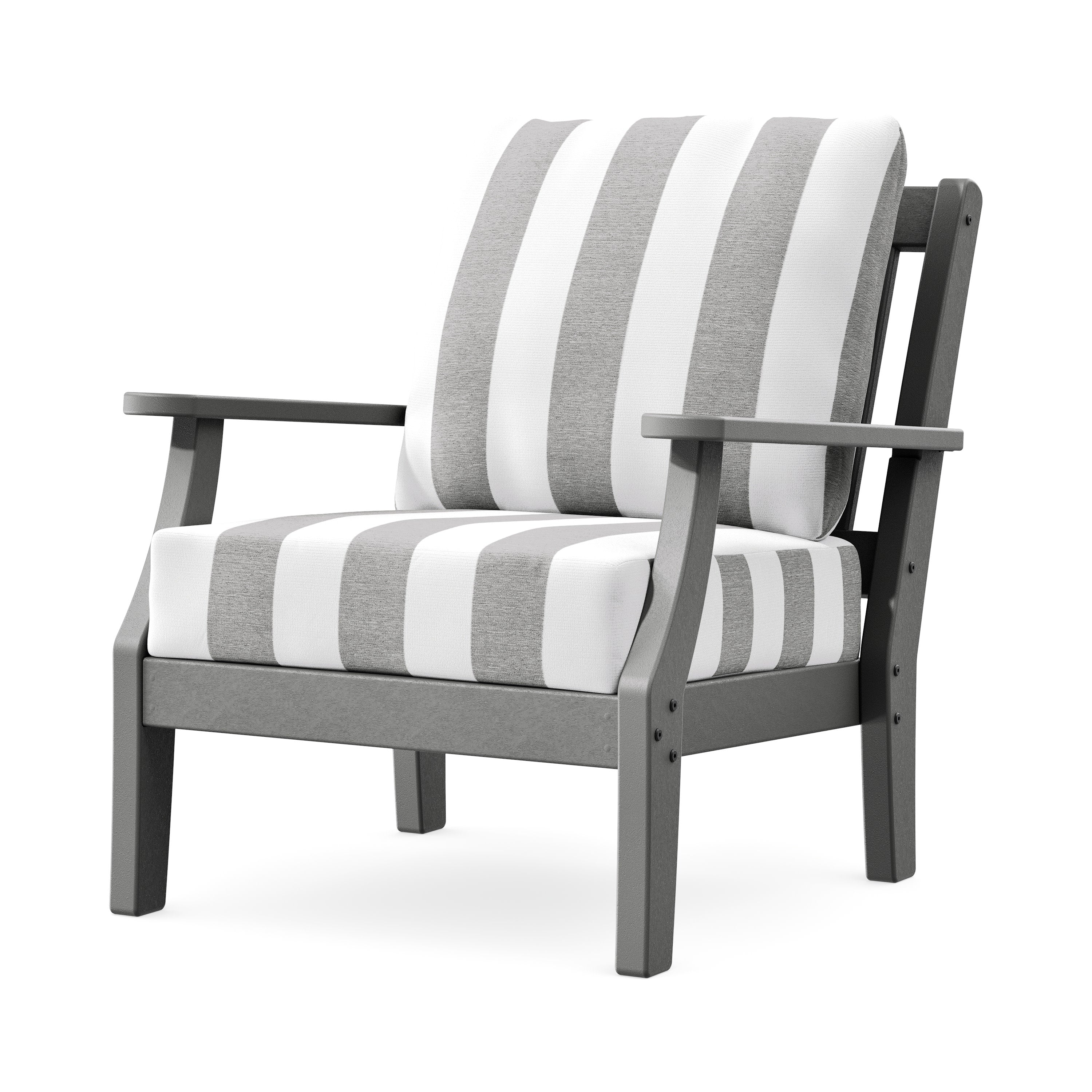 Chinoiserie Deep Seating Chair in Slate Grey / Cabana Stripe Grey Mist