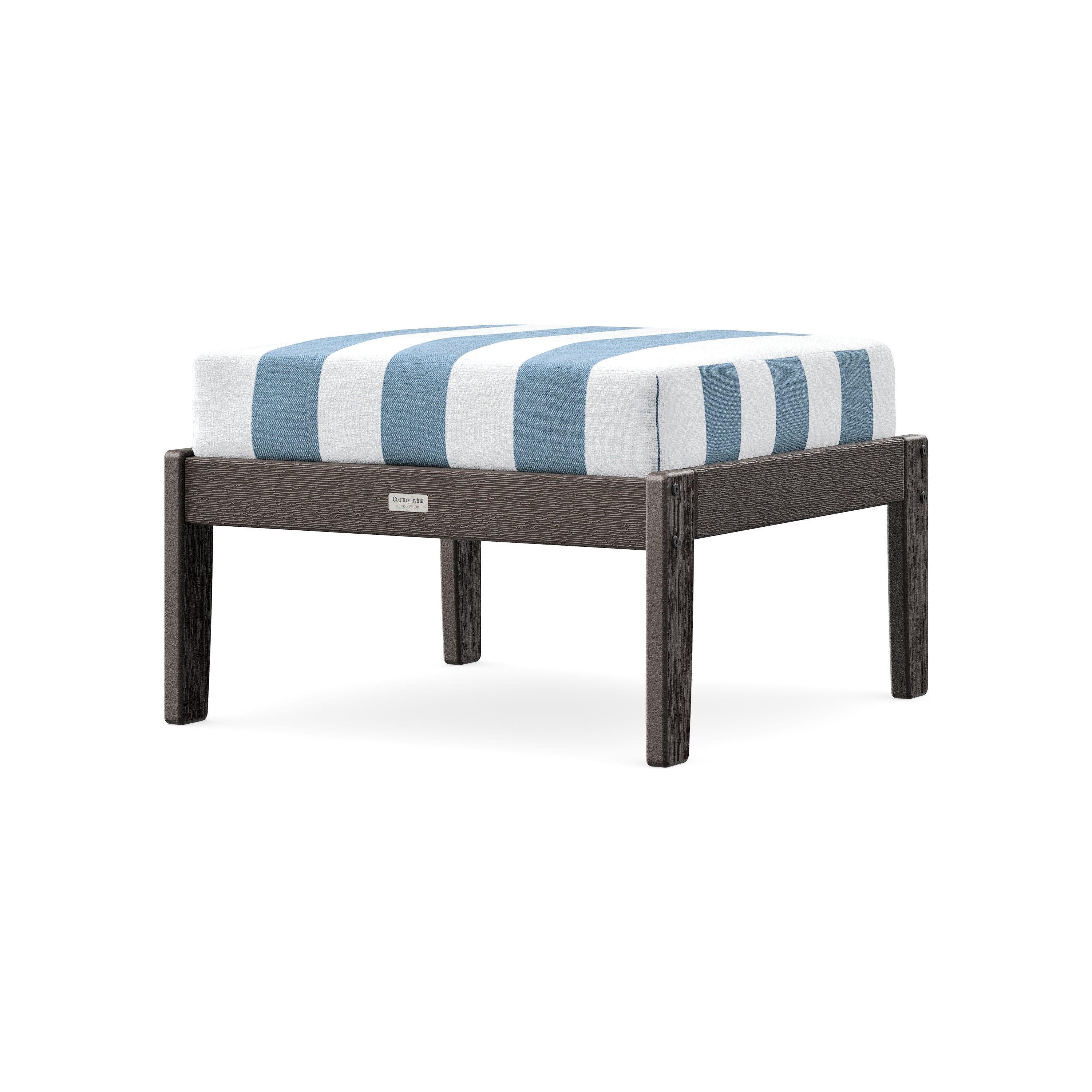 Cottage Deep Seating Ottoman in Vintage Coffee / Cabana Stripe Sky Blue