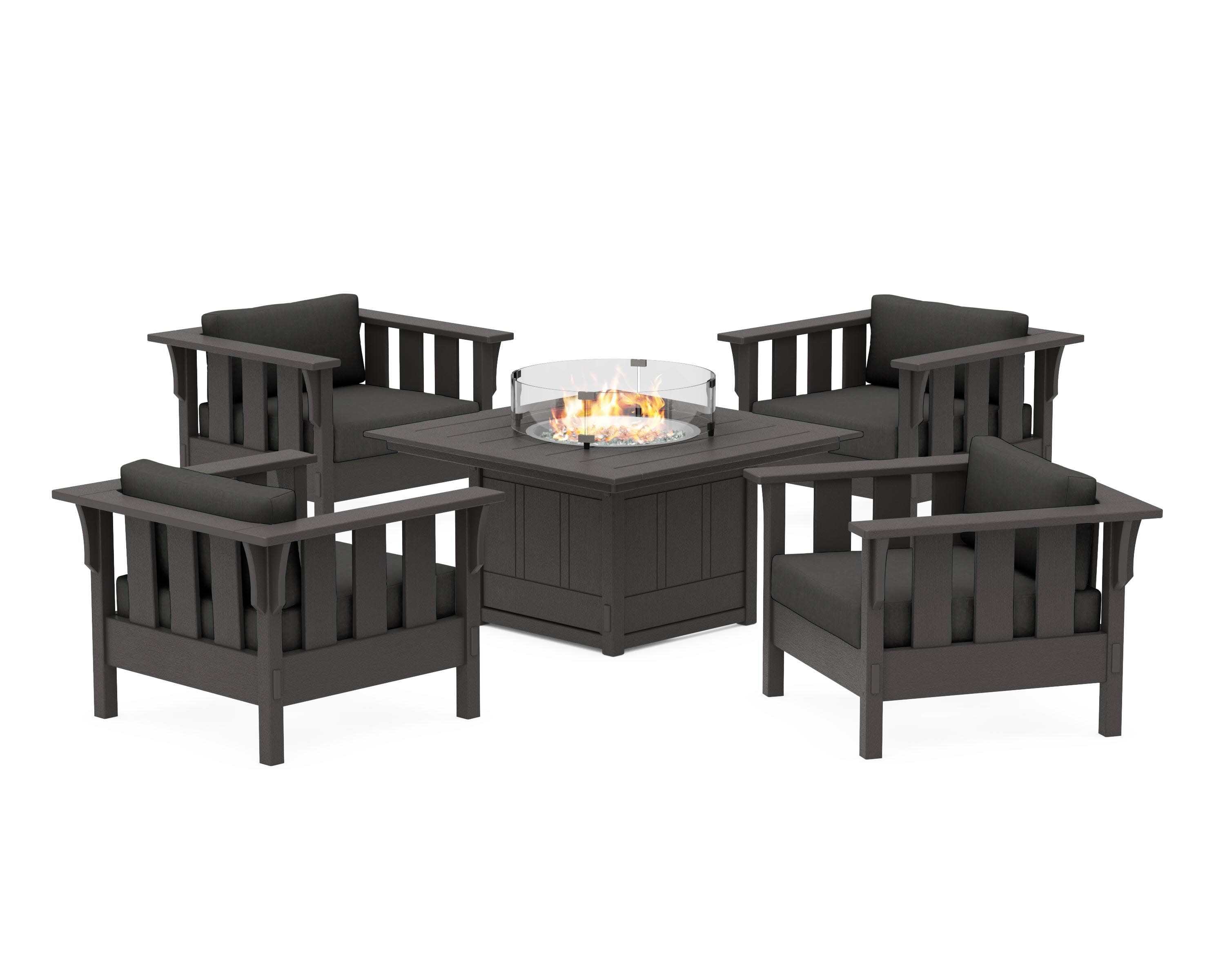 Acadia 5-Piece Deep Seating Set with Fire Pit Table in Vintage Coffee / Spectrum Carbon