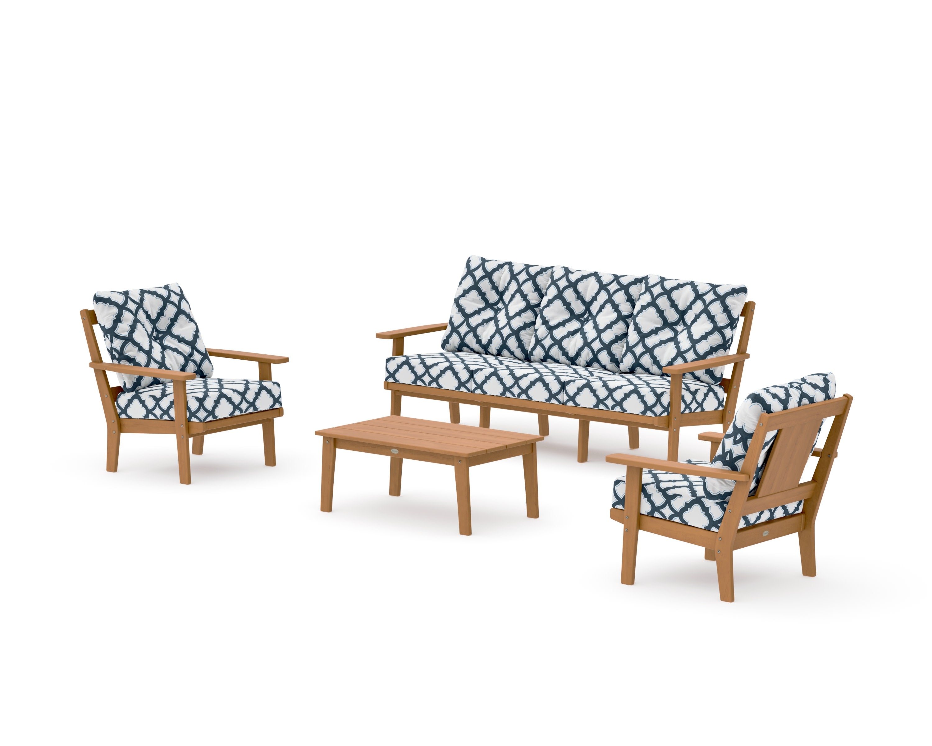 Prairie 4-Piece Deep Seating Set with Sofa in Natural / Trellis Marine Indigo