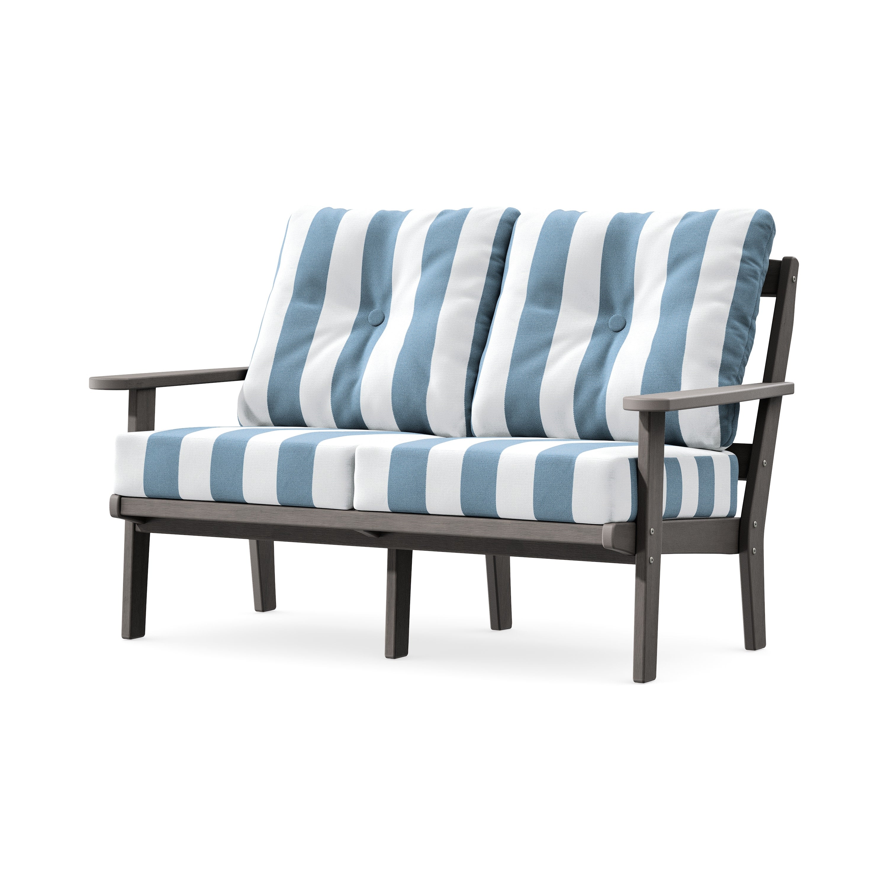 Mission Deep SeatingLoveseat in Driftwood / Cabana Stripe Sky Blue