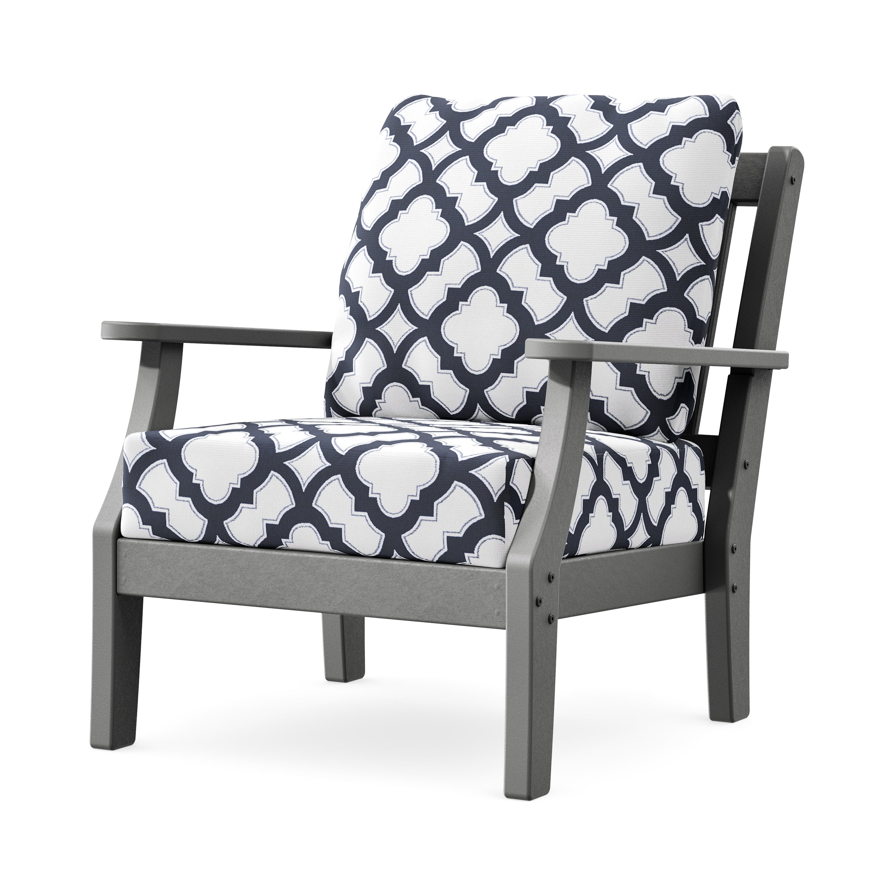 Chinoiserie Deep Seating Chair in Slate Grey / Trellis Navy