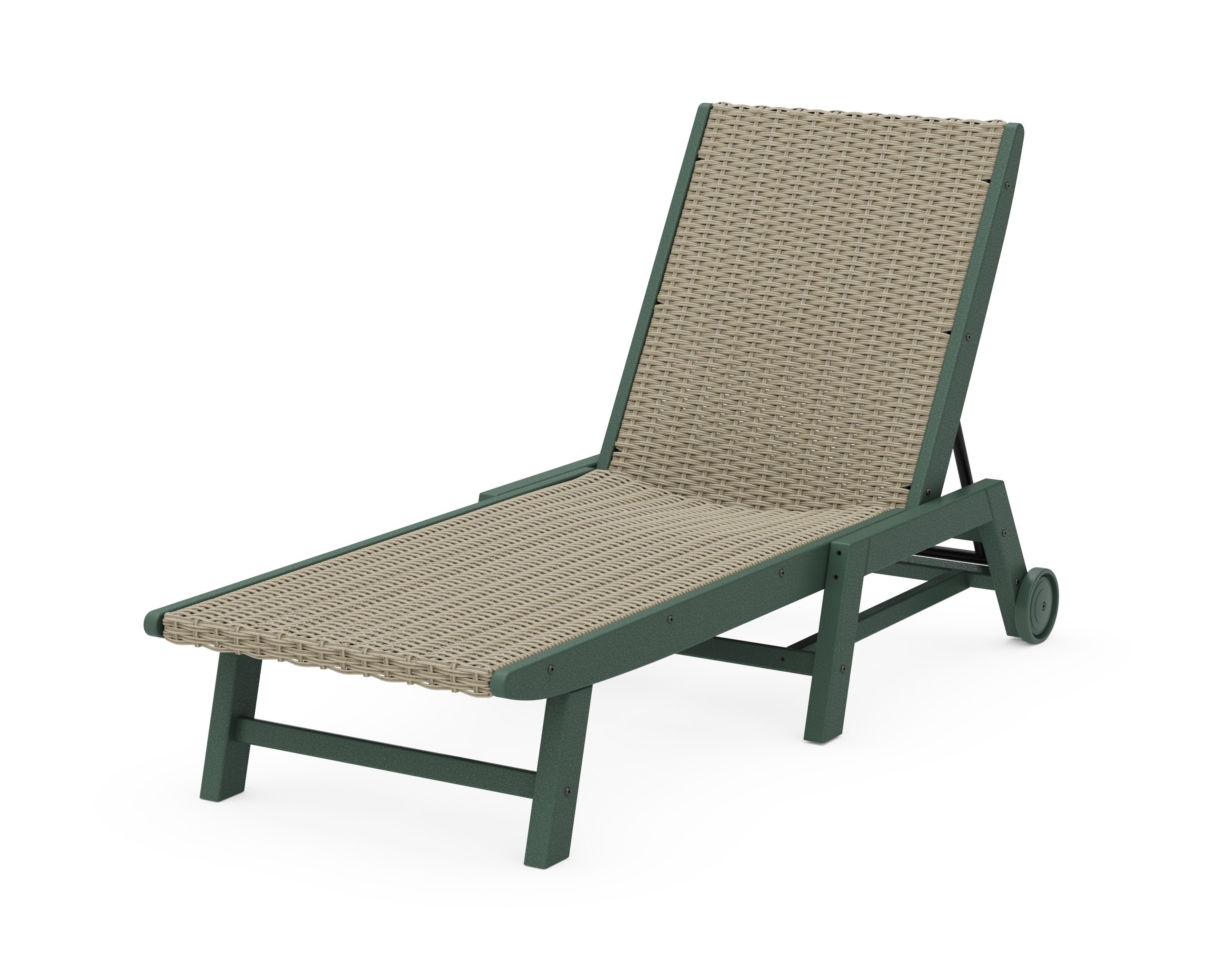 Coastal Woven Chaise with Wheels in Green / Dune Grass