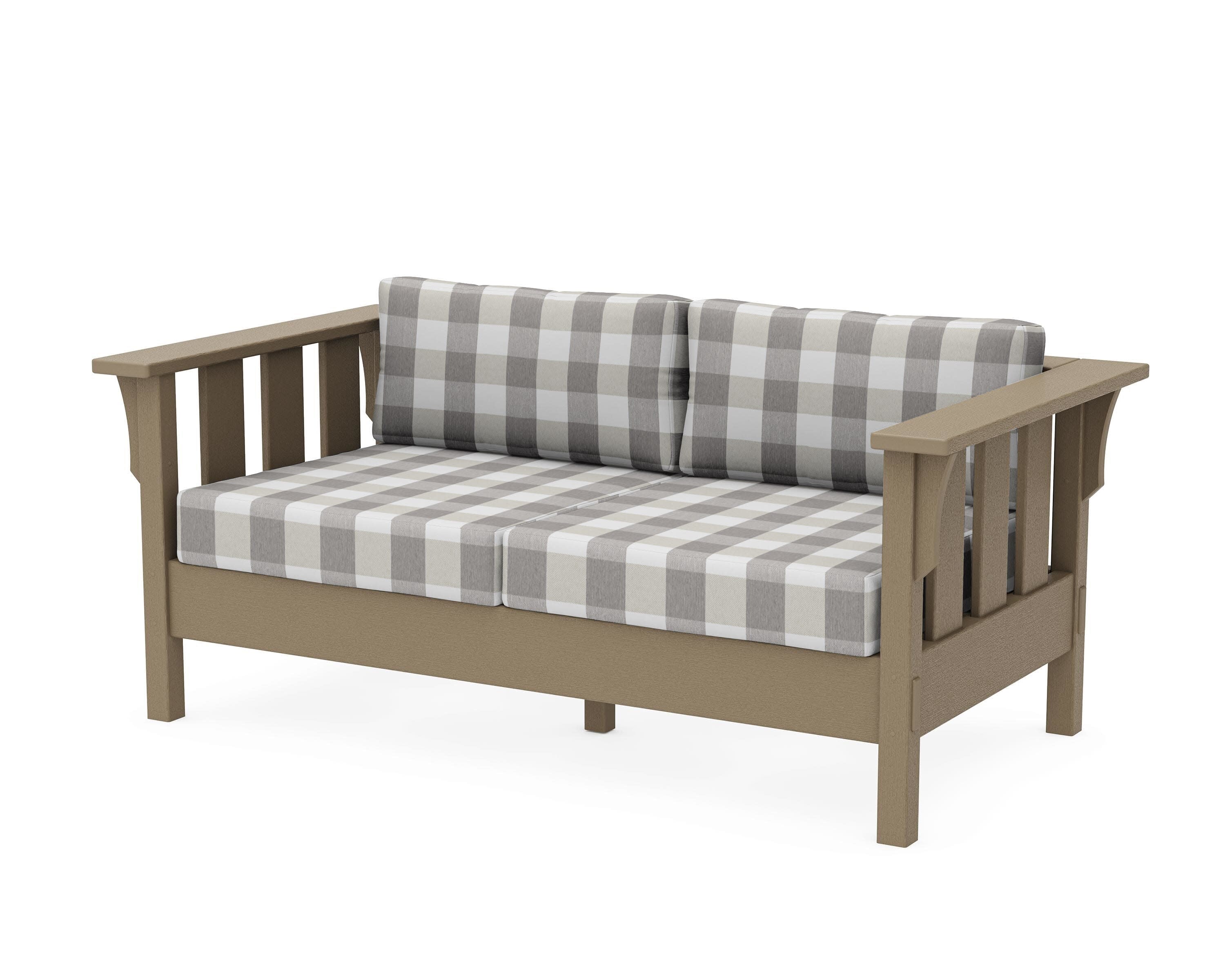 Acadia Deep Seating Loveseat in Vintage Sahara / Buffalo Plaid Grey Mist