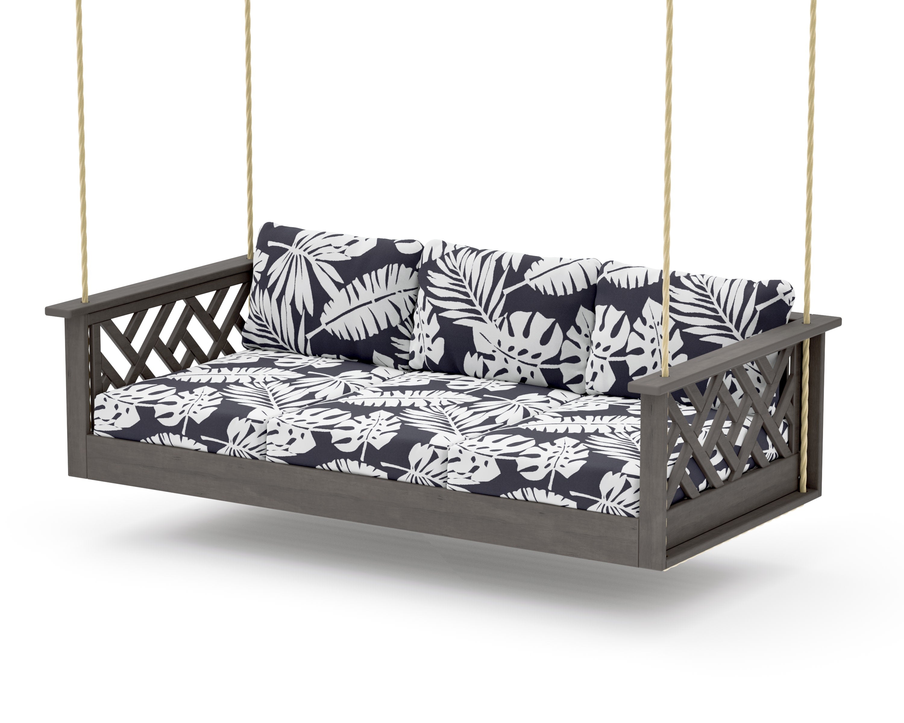 Chippendale Daybed Swing in Driftwood / Leaf Navy