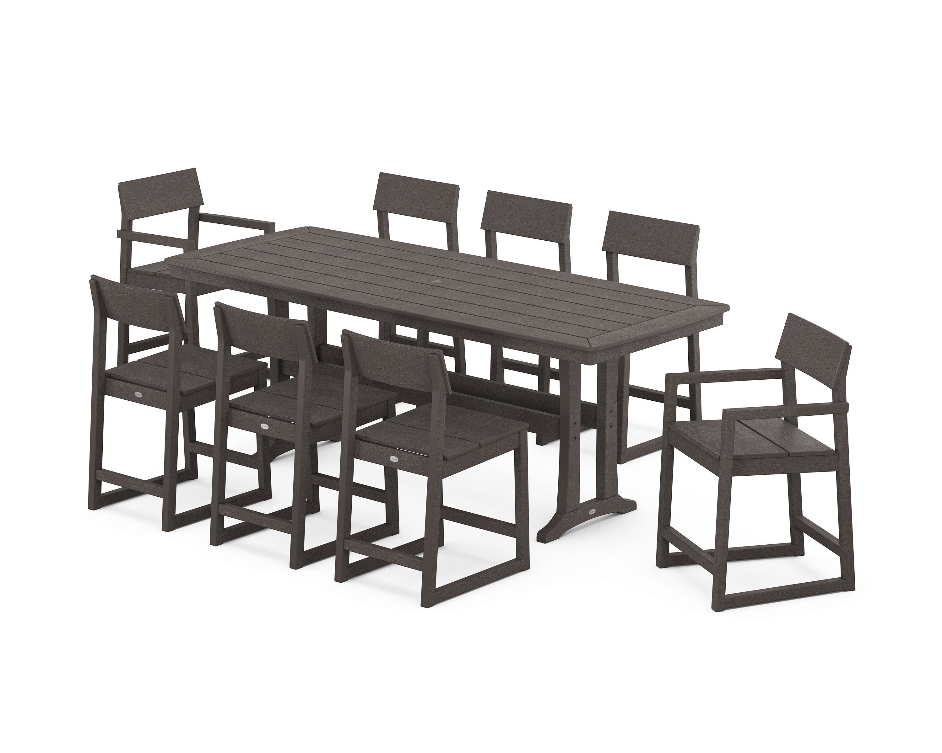 EDGE 9-Piece Counter Set with Trestle Legs in Vintage Coffee