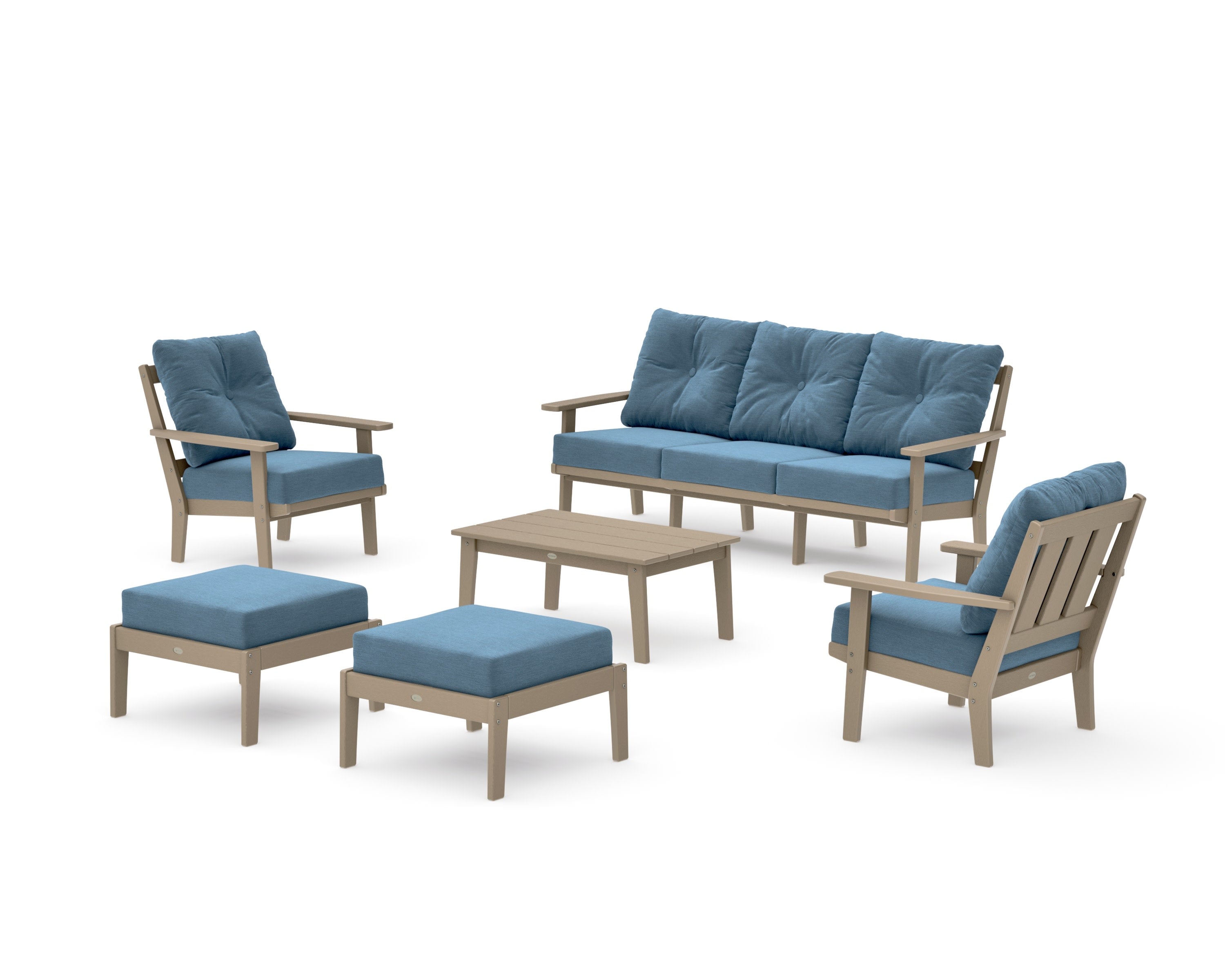 Oxford 6-Piece Lounge Sofa Set in Vintage Sahara / Sky Blue