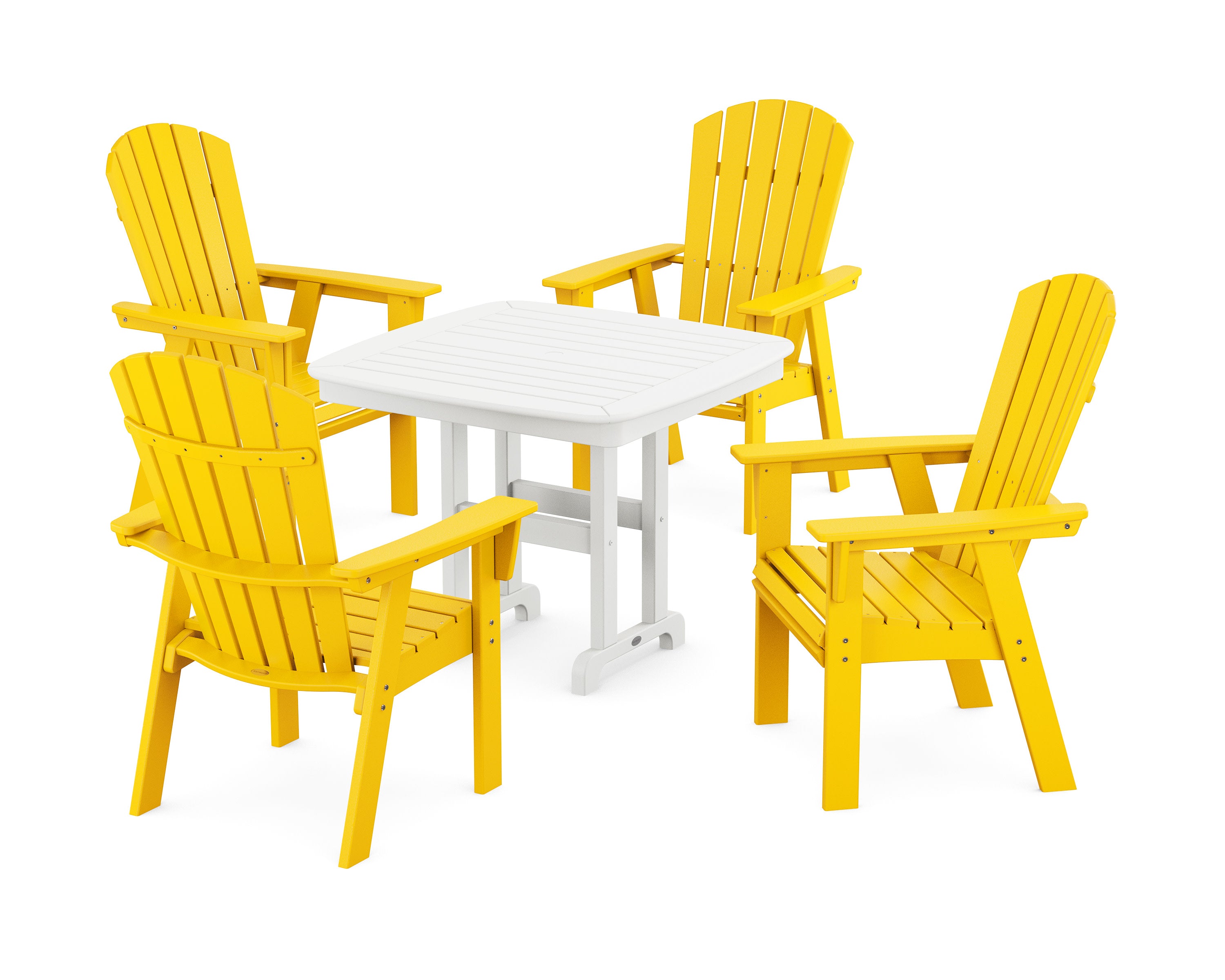 Nautical Curveback Adirondack 5-Piece Dining Set in Lemon / White