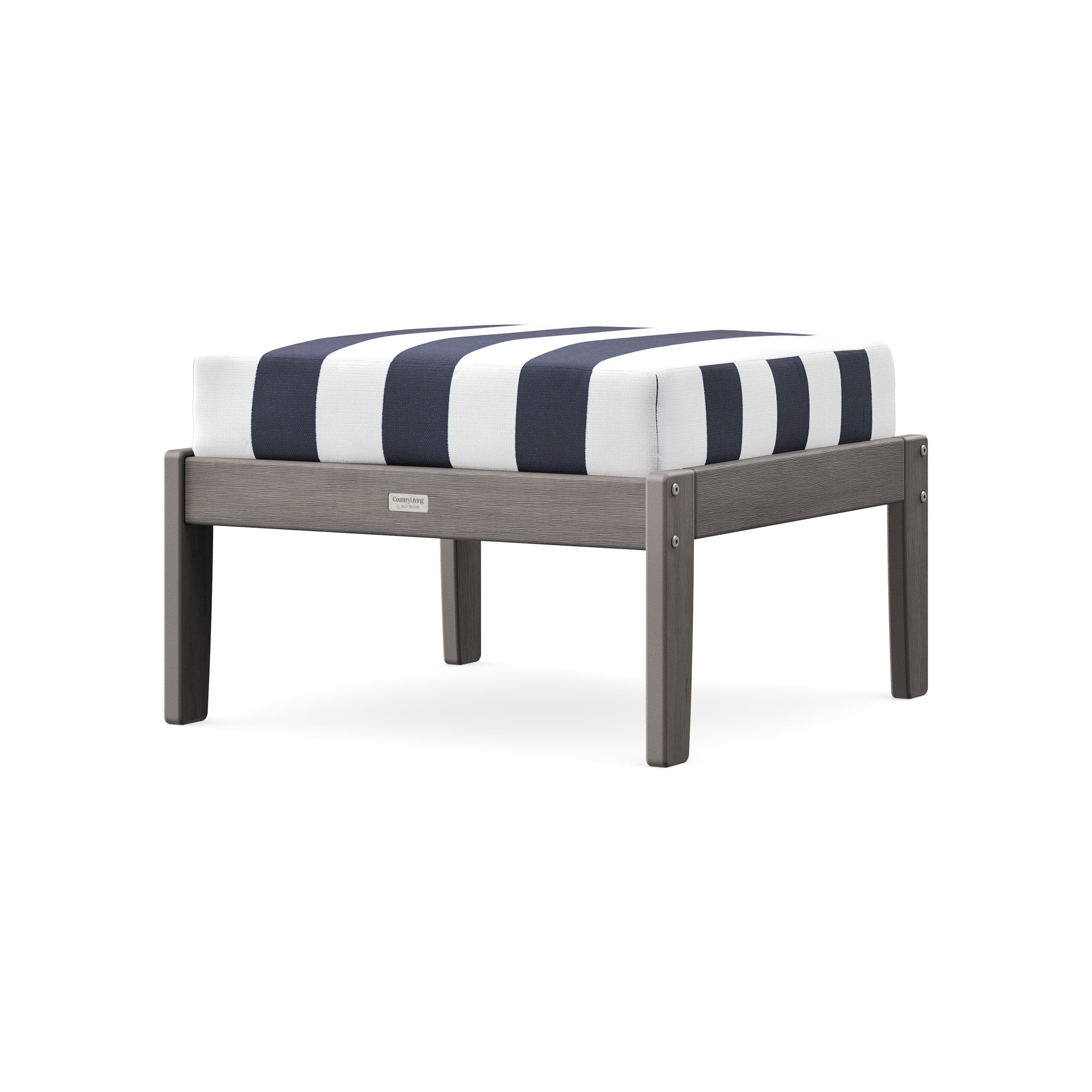 Cottage Deep Seating Ottoman in Driftwood / Cabana Stripe Navy