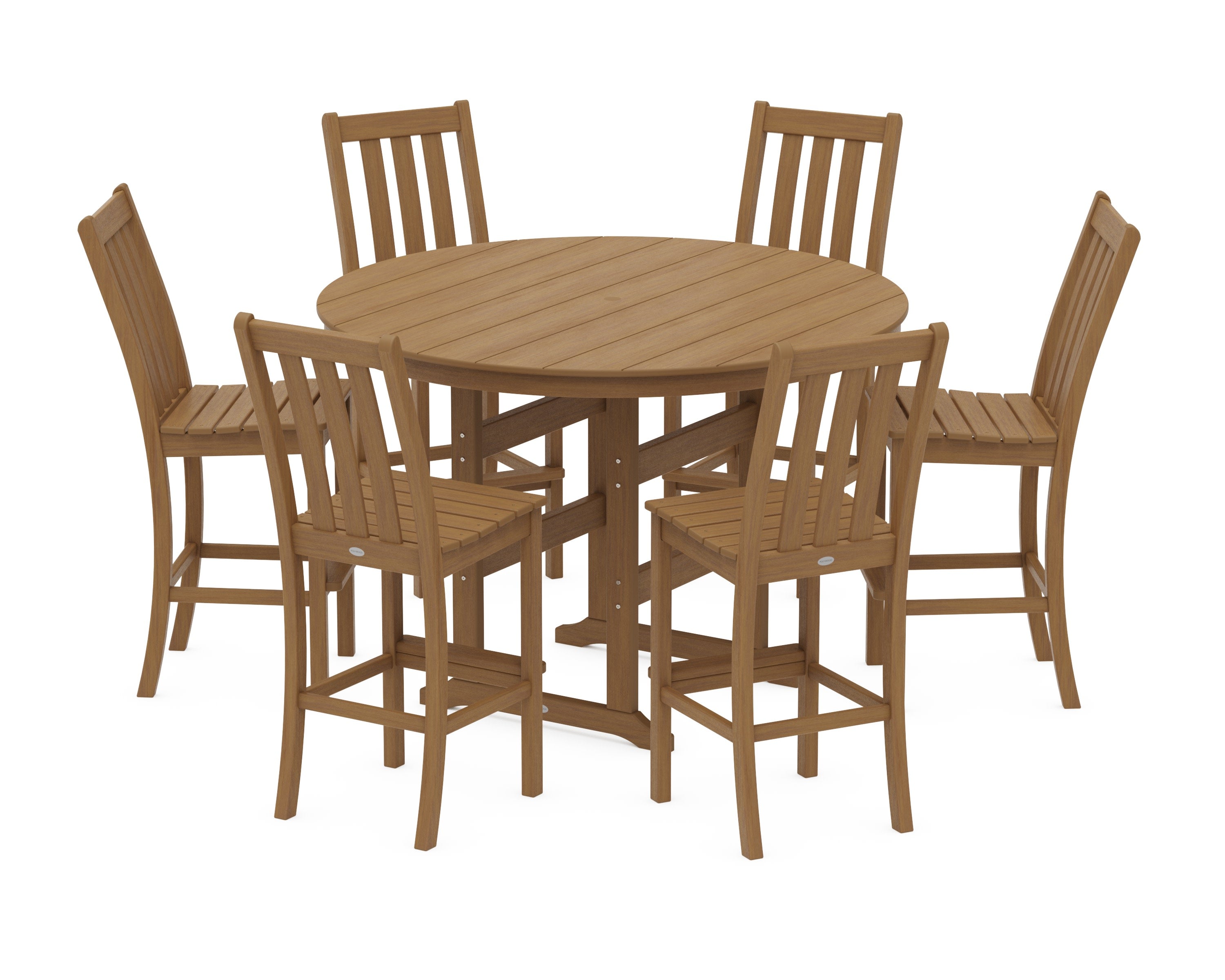 Vineyard 7-Piece Side Chair Round Farmhouse Bar Set in Natural