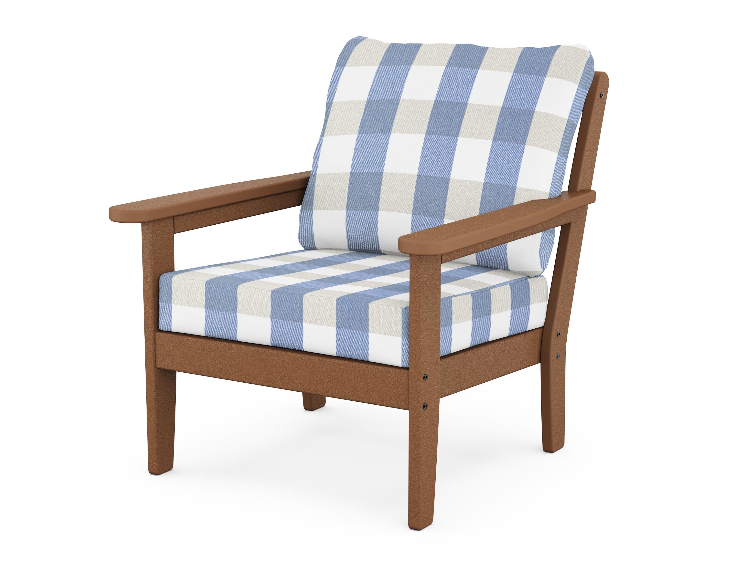 Cottage Deep Seating Chair in Teak / Buffalo Plaid Sky Blue