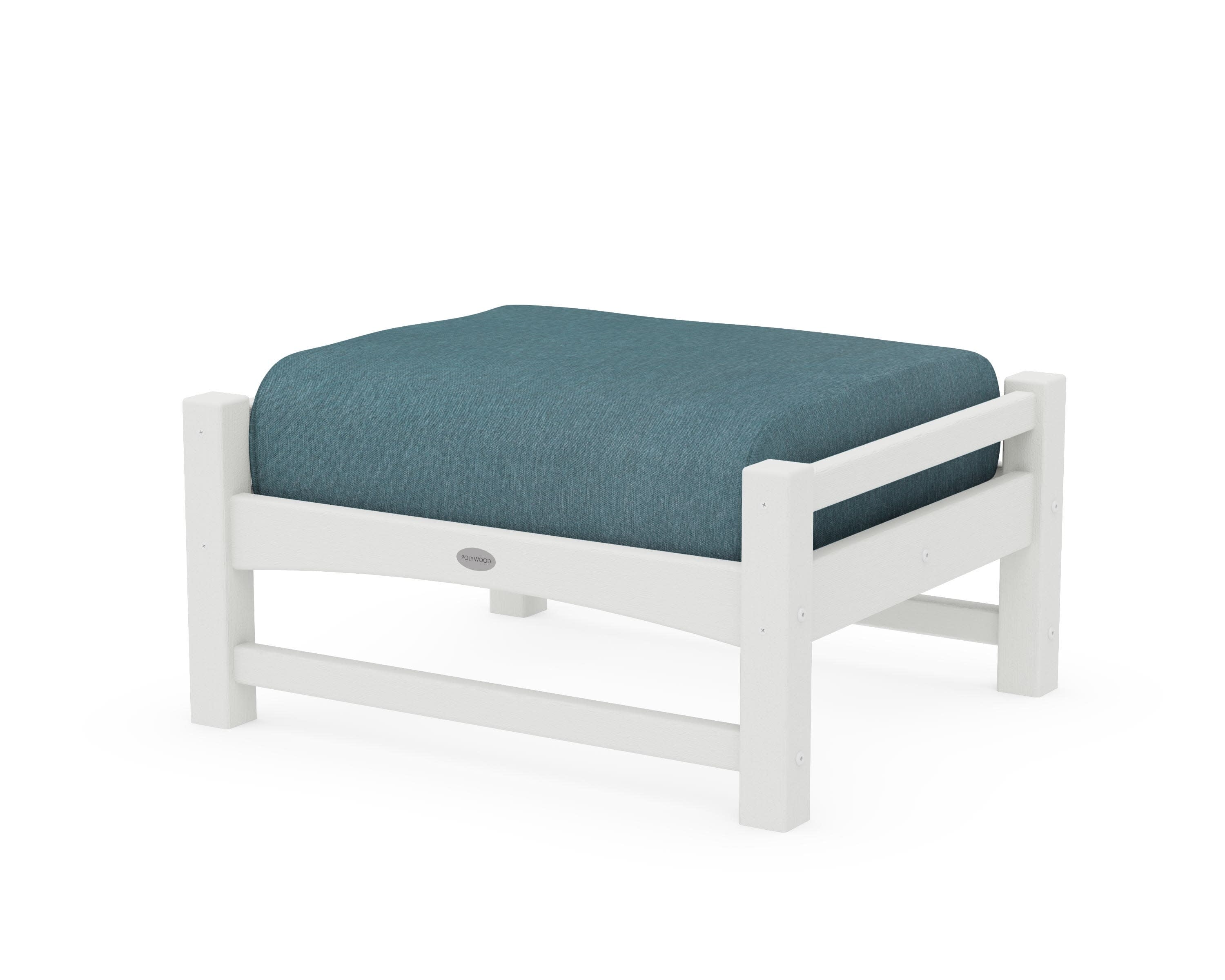 Club Ottoman in Vintage White / Ocean Teal
