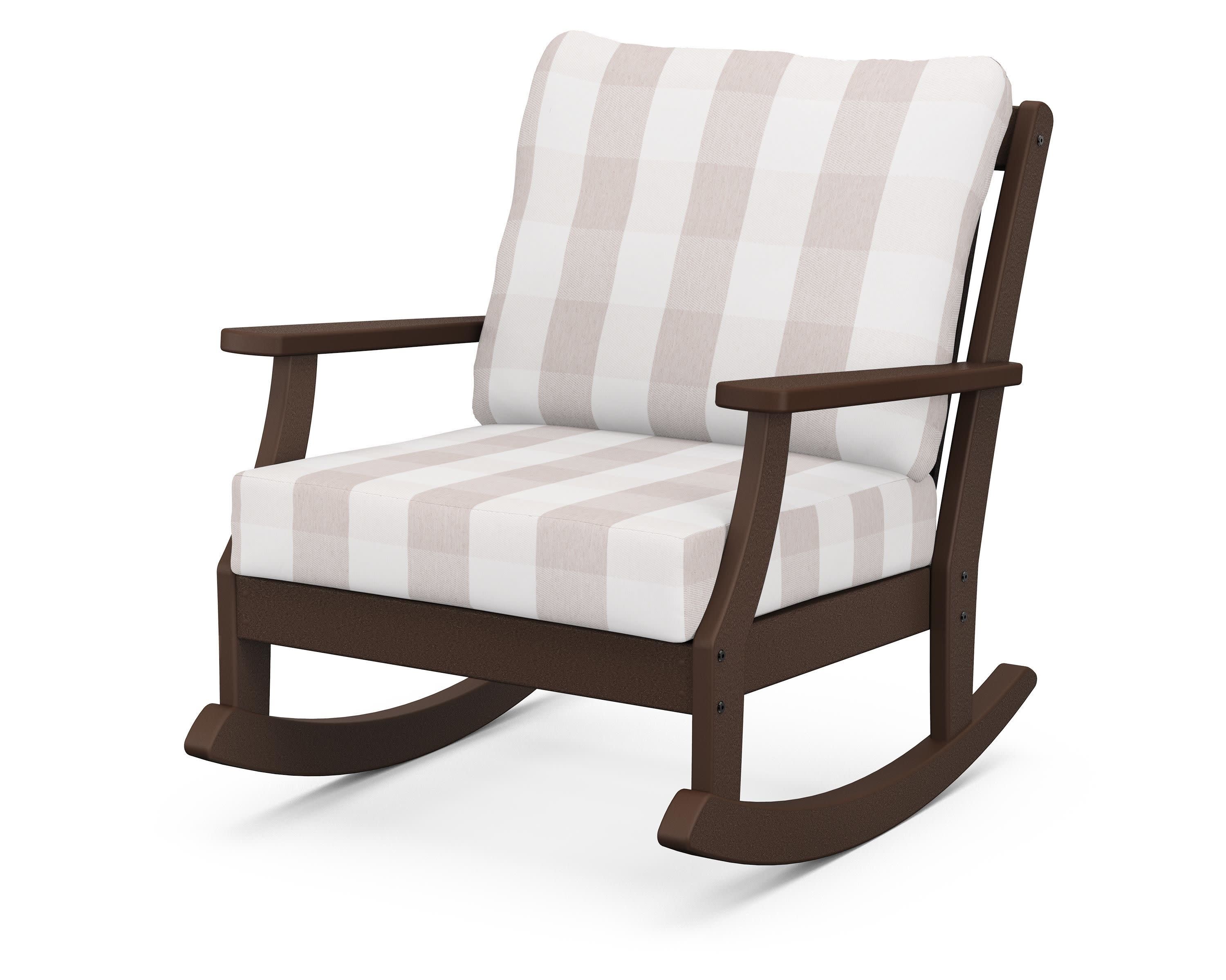 Braxton Deep Seating Rocking Chair in Mahogany / Buffalo Plaid Dune Burlap