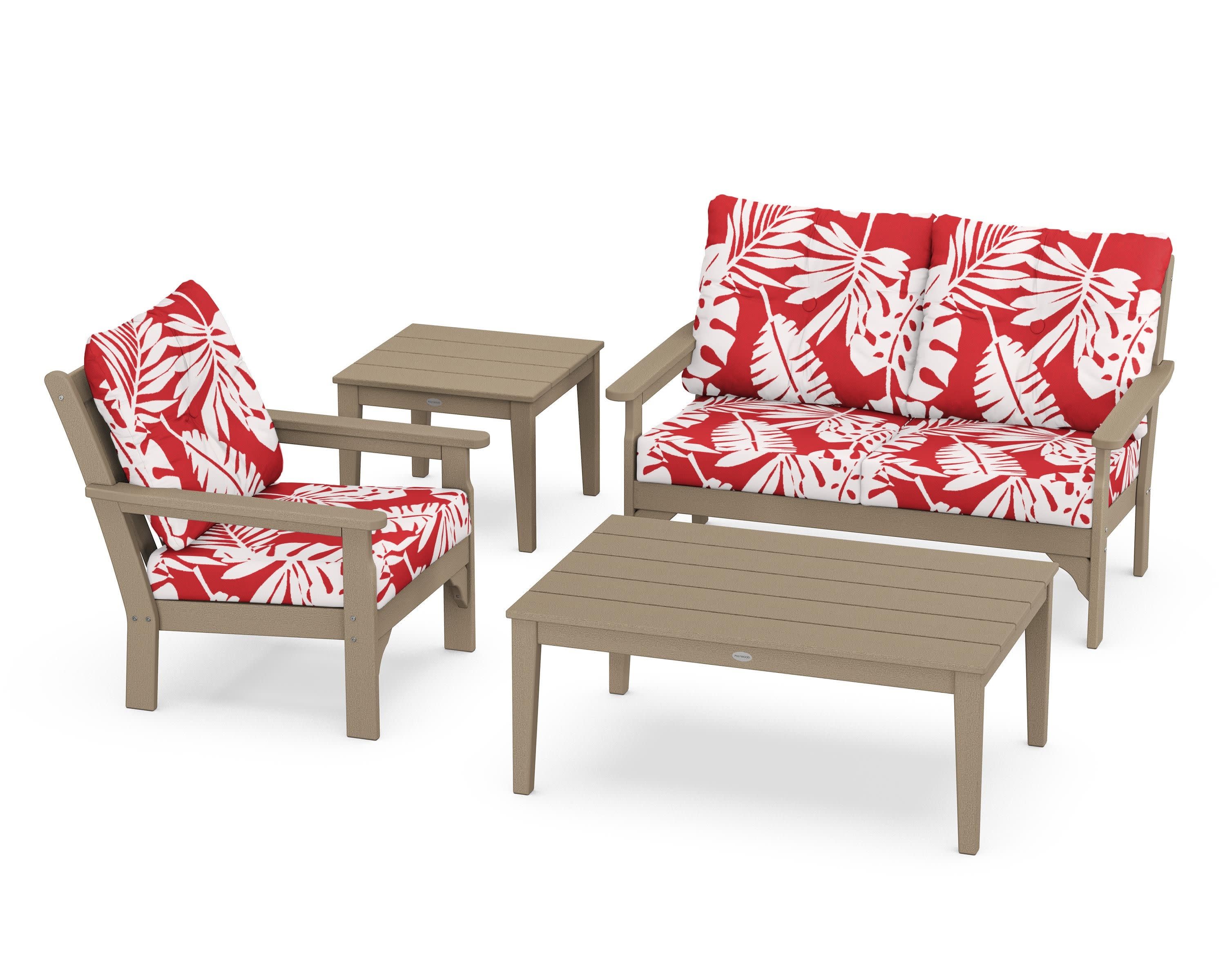 Vineyard 4-Piece Deep Seating Set in Vintage Sahara / Leaf Crimson