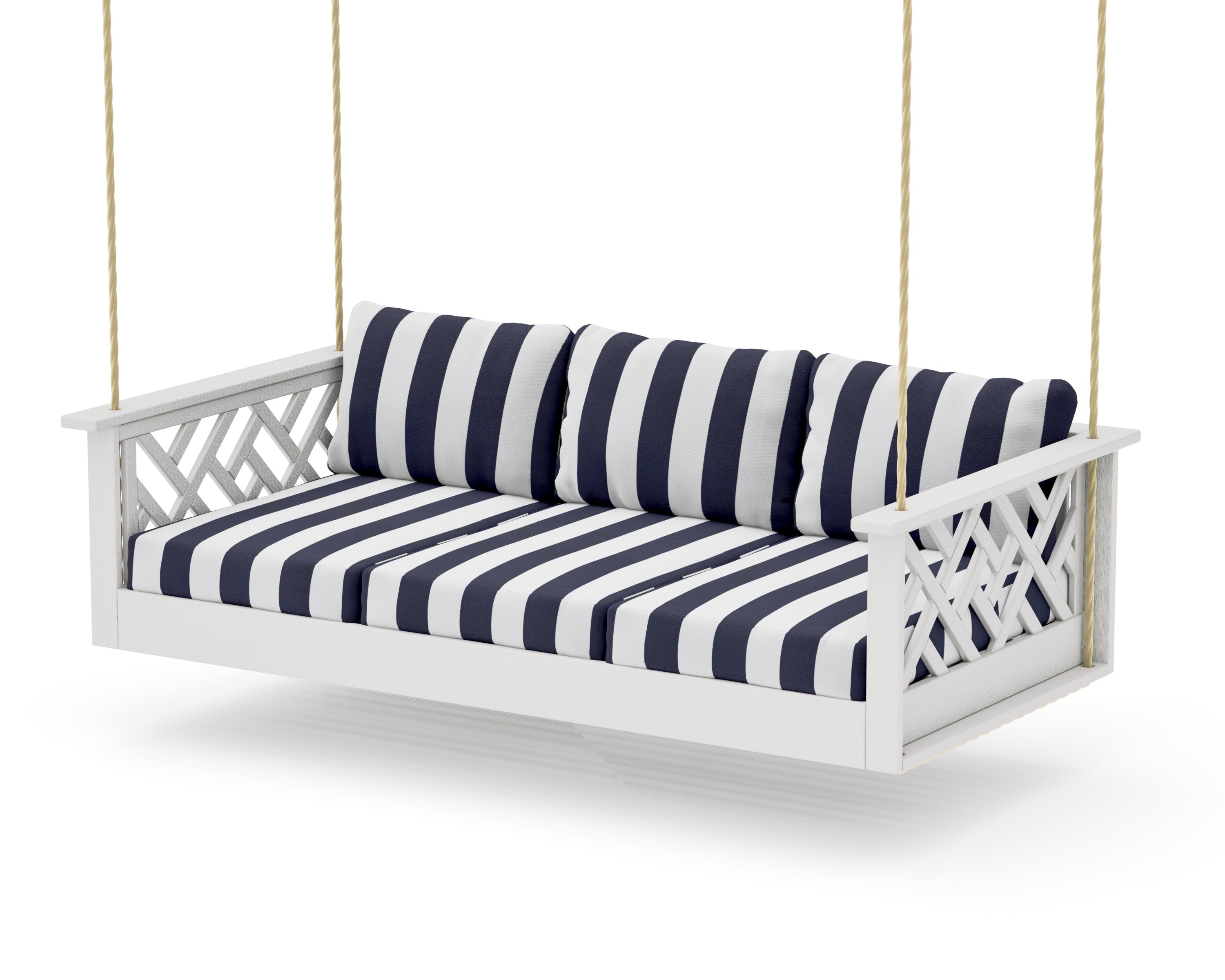 Chippendale Daybed Swing in Vintage White / Cabana Stripe Navy