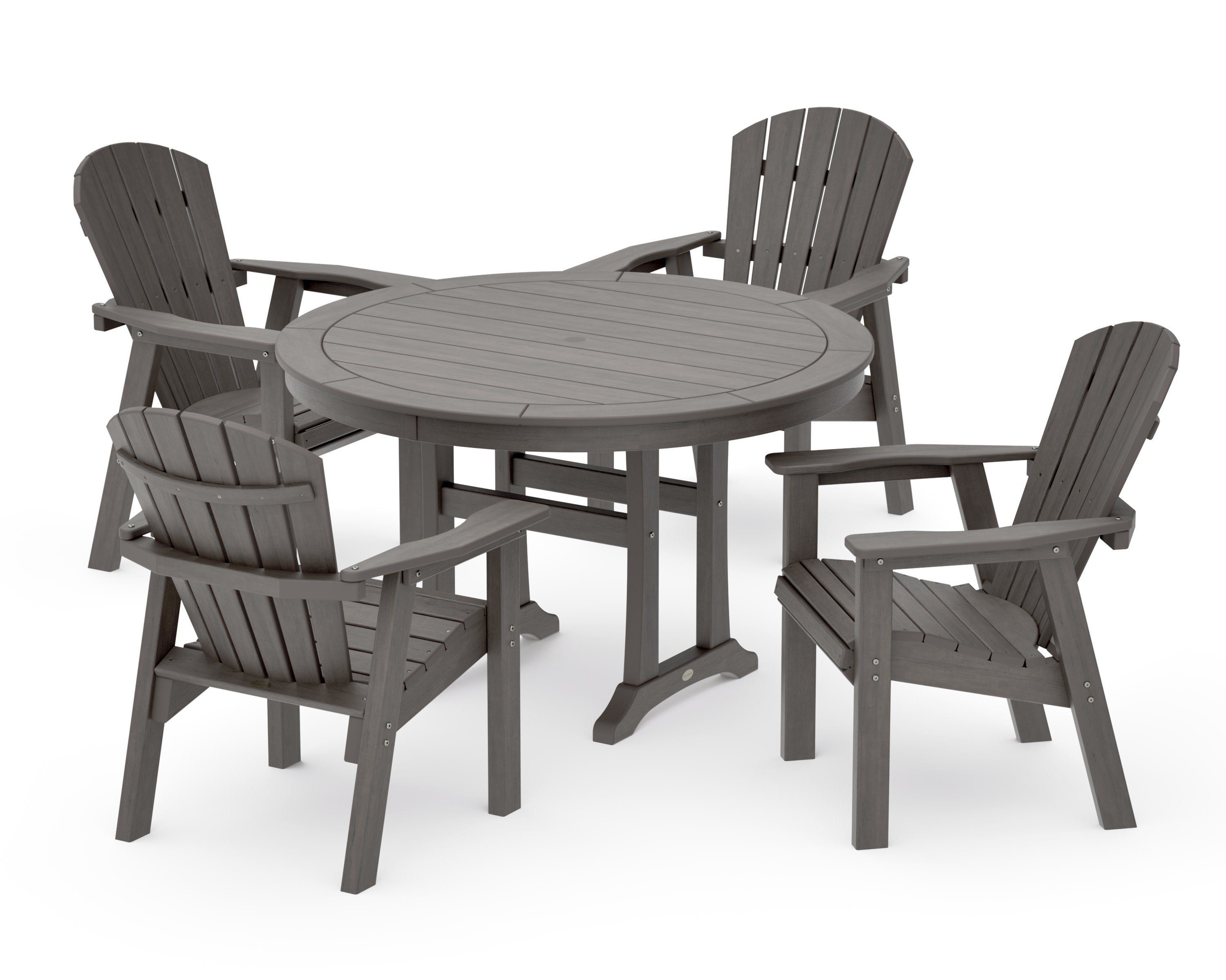 Seashell 5-Piece Round Dining Set with Trestle Legs in Driftwood