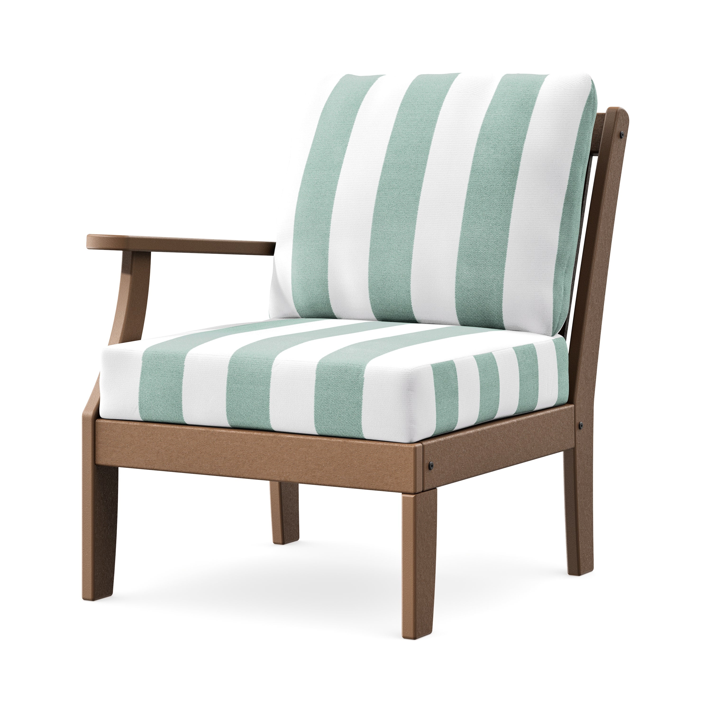 Braxton Modular Left Arm Chair in Teak / Cabana Stripe Glacier Spa