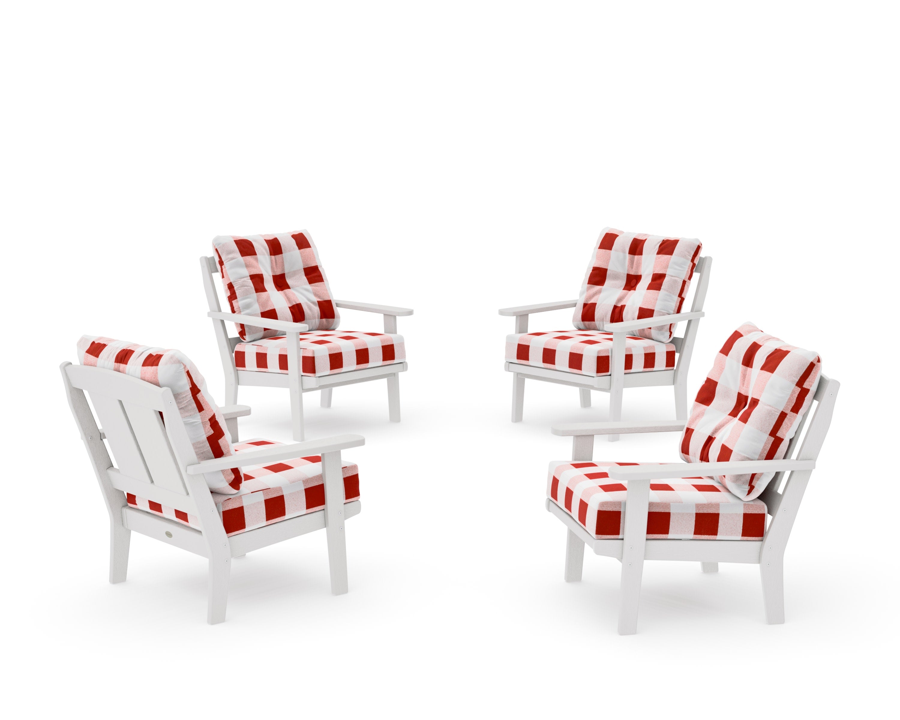 Mission 5-Piece Deep Seating Set with Fire Pit Table in Vintage White / Buffalo Plaid Crimson