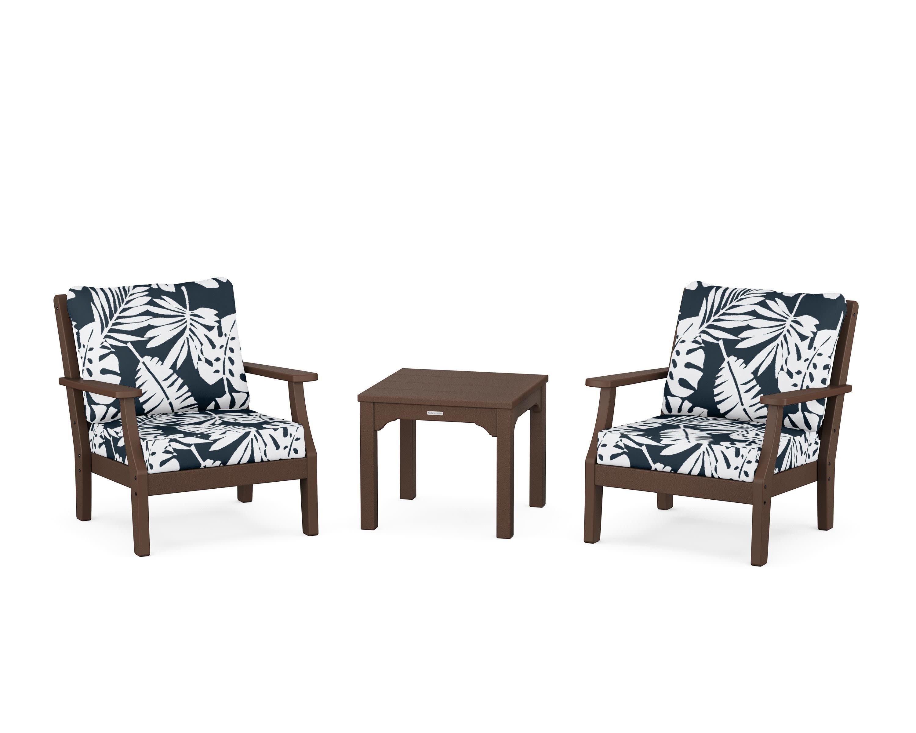 Chinoiserie 3-Piece Deep Seating Set in Mahogany / Leaf Marine Indigo