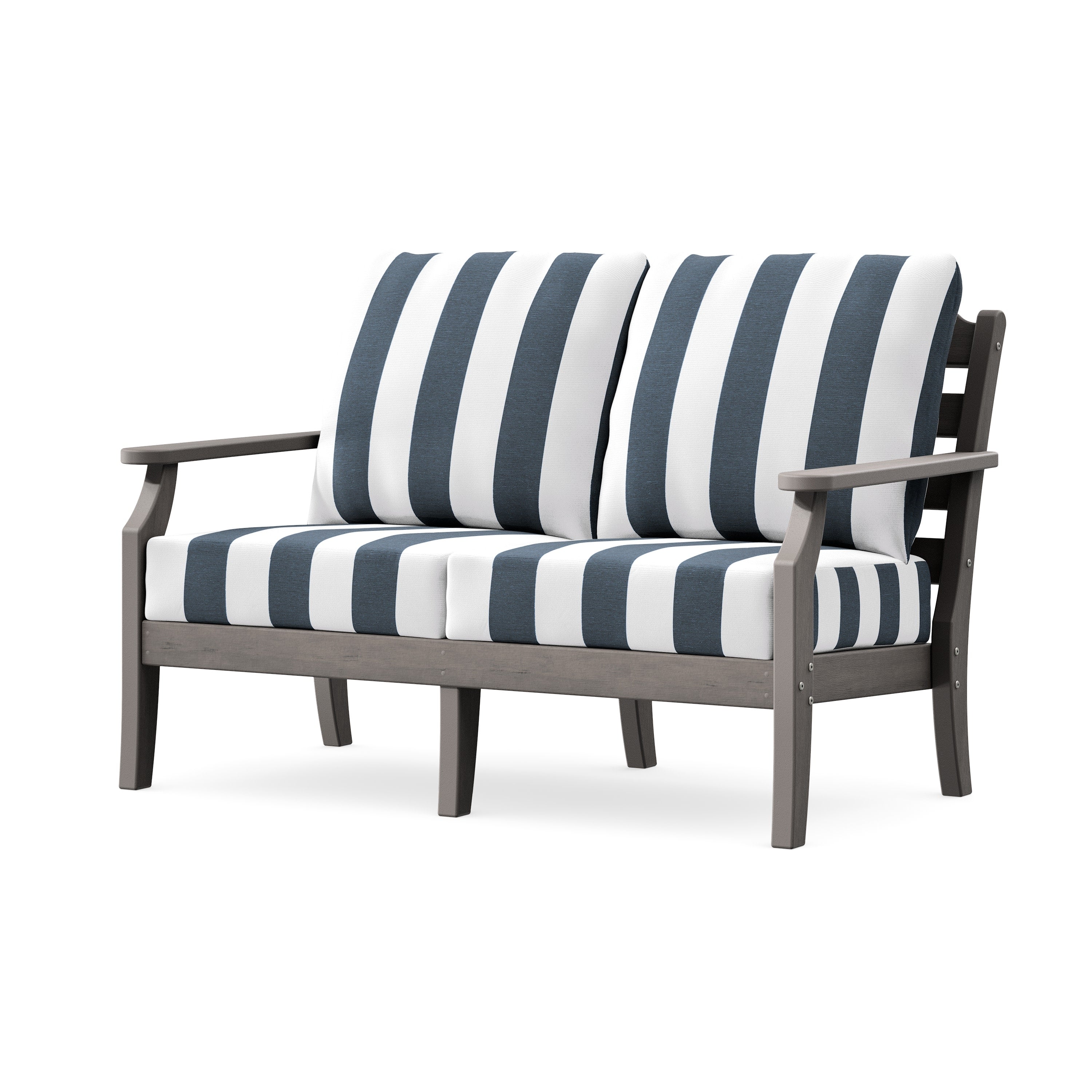 Savannah Deep Seating Loveseat in Driftwood / Cabana Stripe Marine Indigo