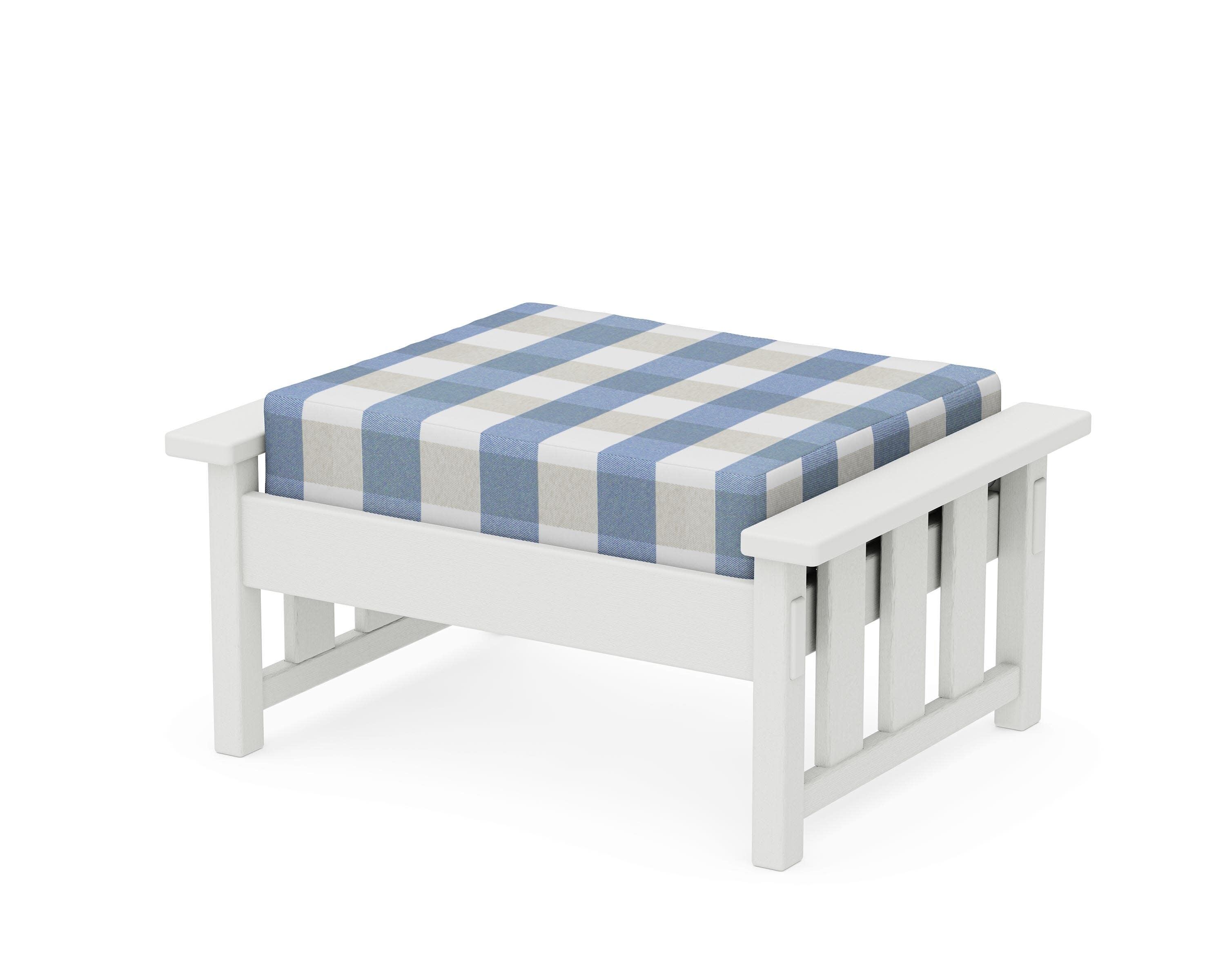 Acadia Deep Seating Ottoman in Vintage White / Buffalo Plaid Sky Blue