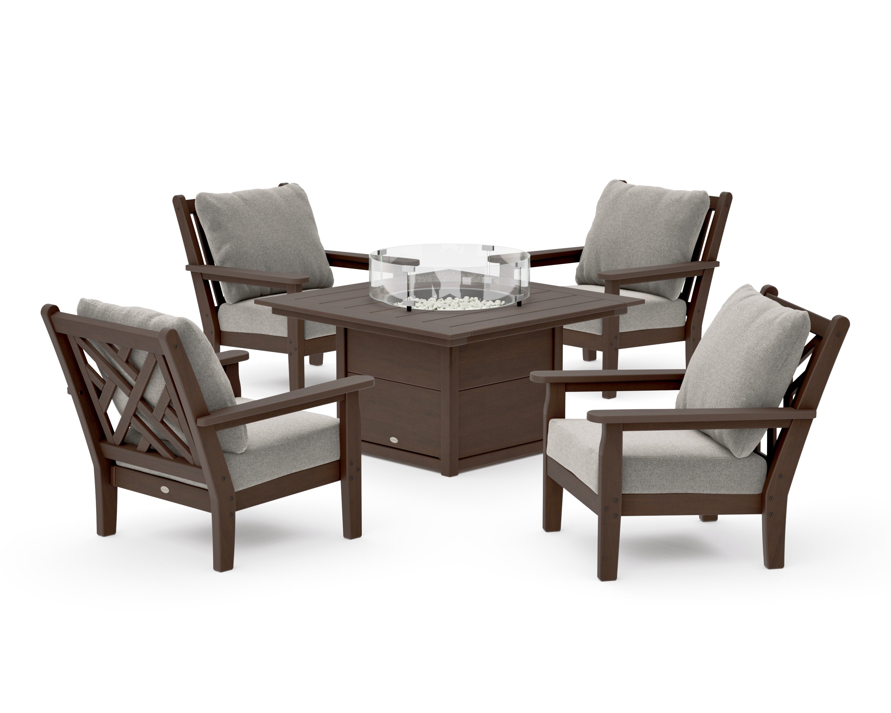 Chippendale 5-Piece Deep Seating Set with Fire Pit Table in Kona / Weathered Tweed