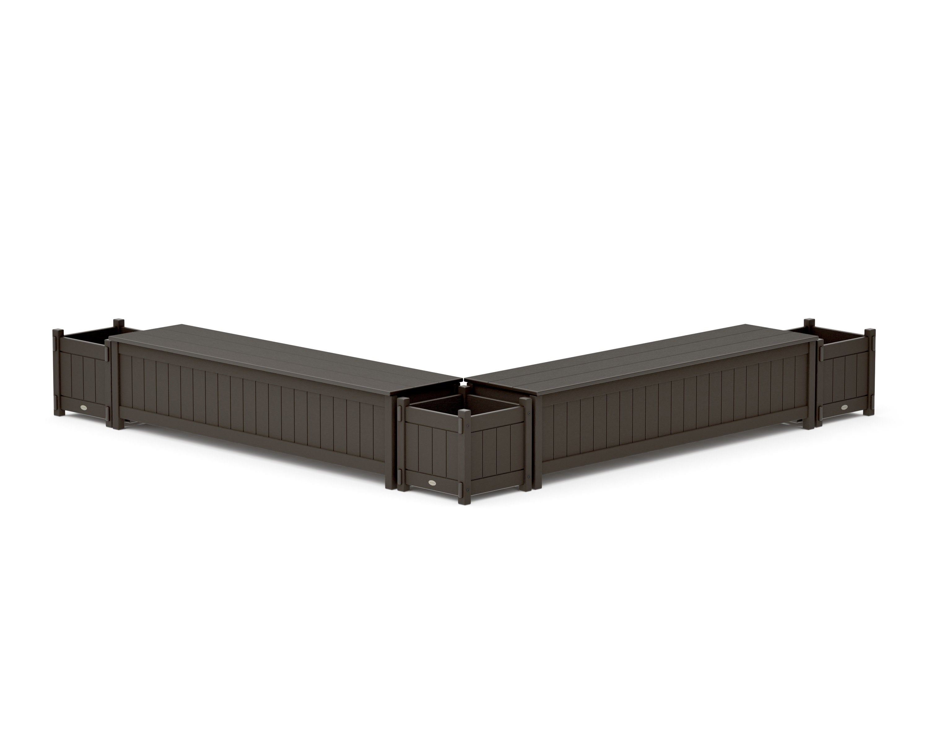 72" Vineyard L- Shaped Planter Storage Bench Corner Set in Vintage Coffee