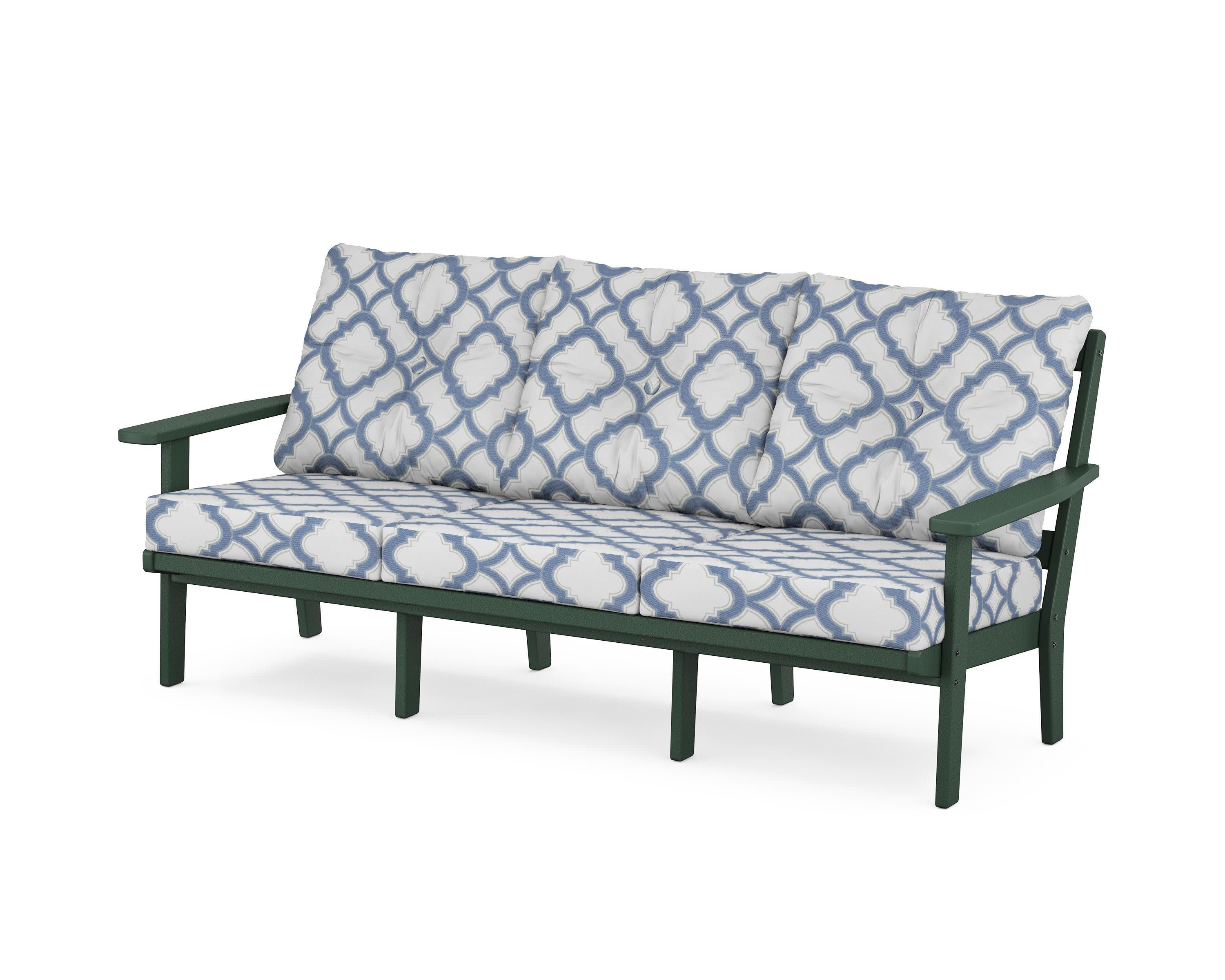 Oxford Deep Seating Sofa in Green / Trellis Sky Blue