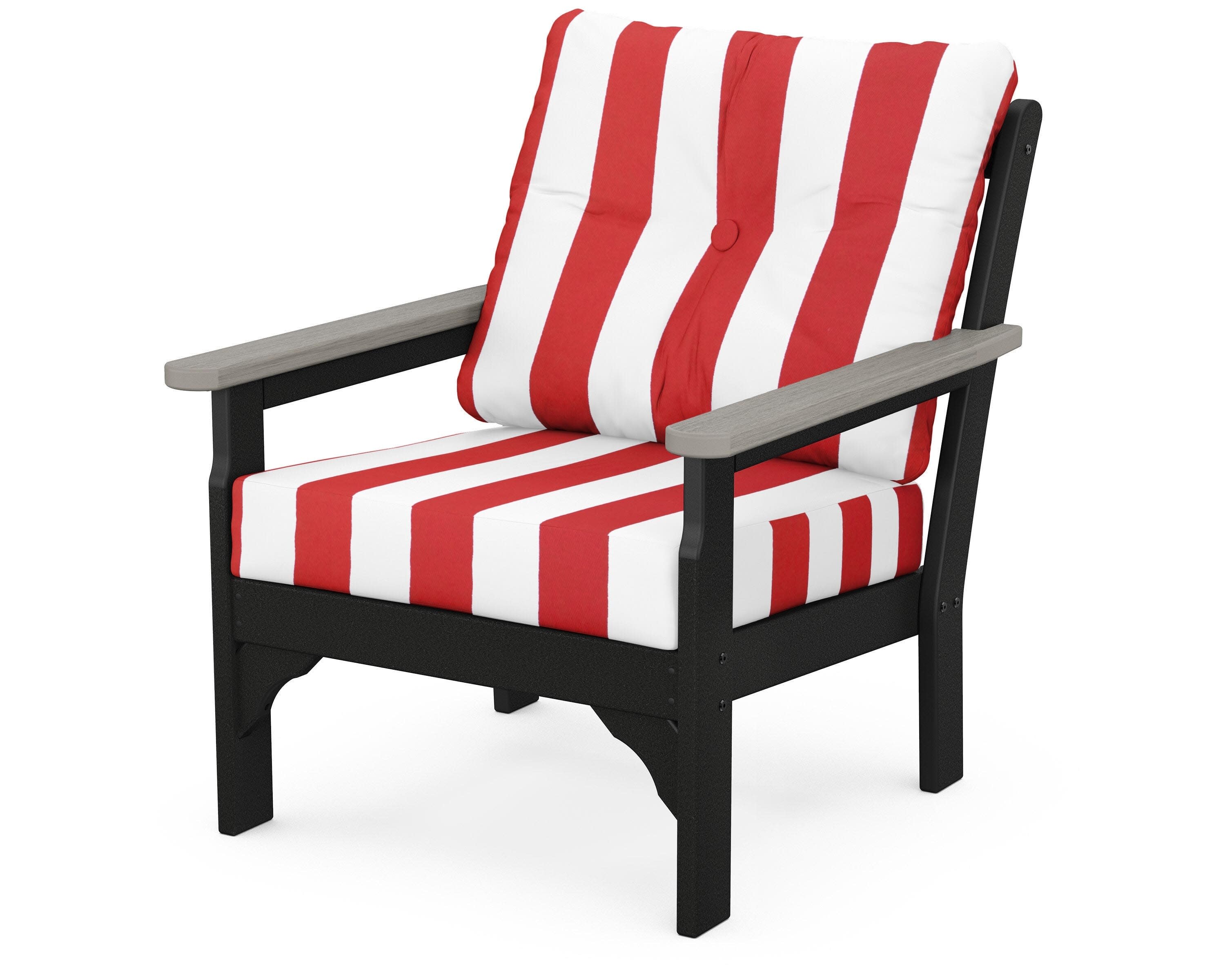 Vineyard Deep Seating Chair in Black / Driftwood / Cabana Stripe Crimson