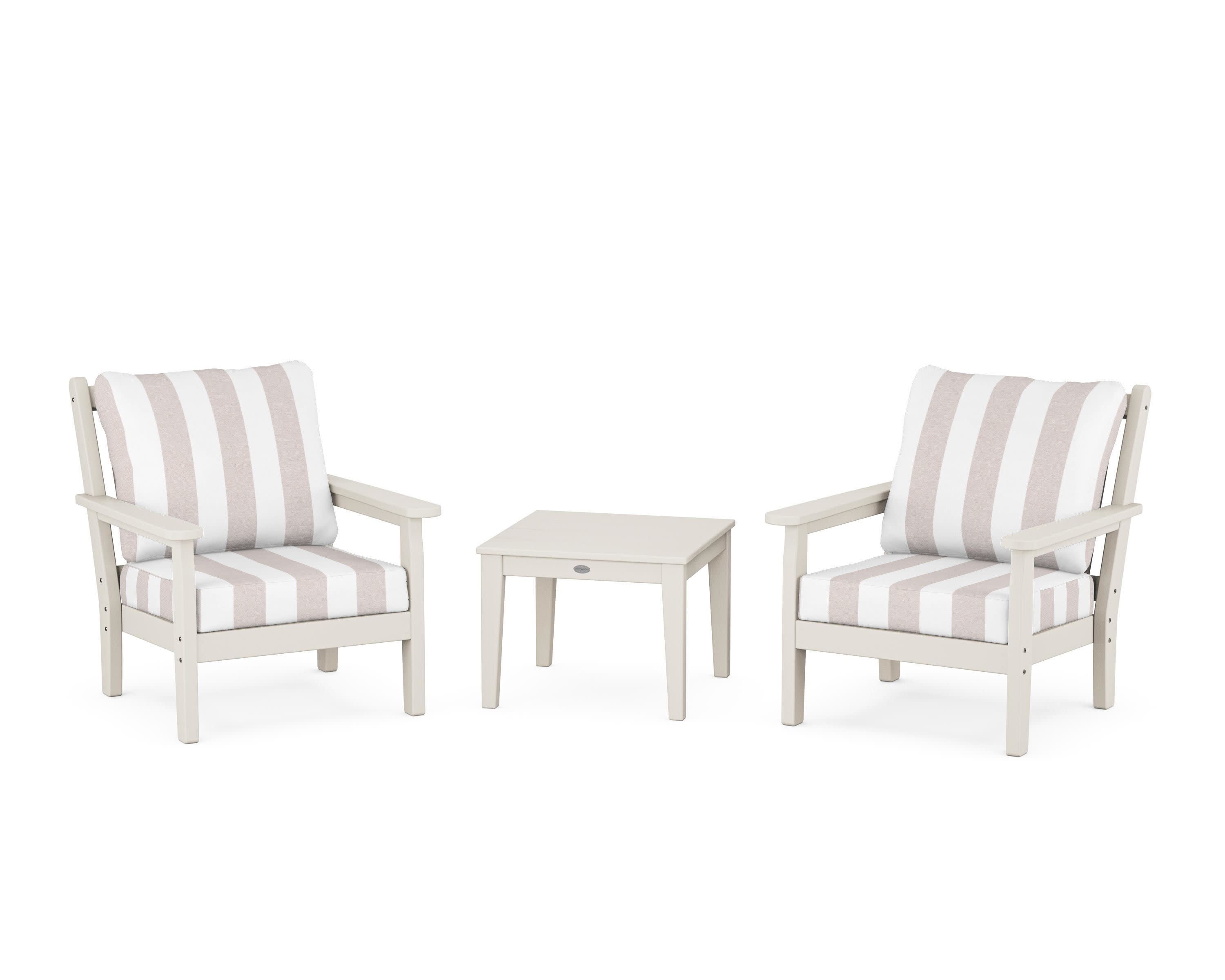 Chippendale 3-Piece Deep Seating Set in Sand / Cabana Stripe Dune Burlap