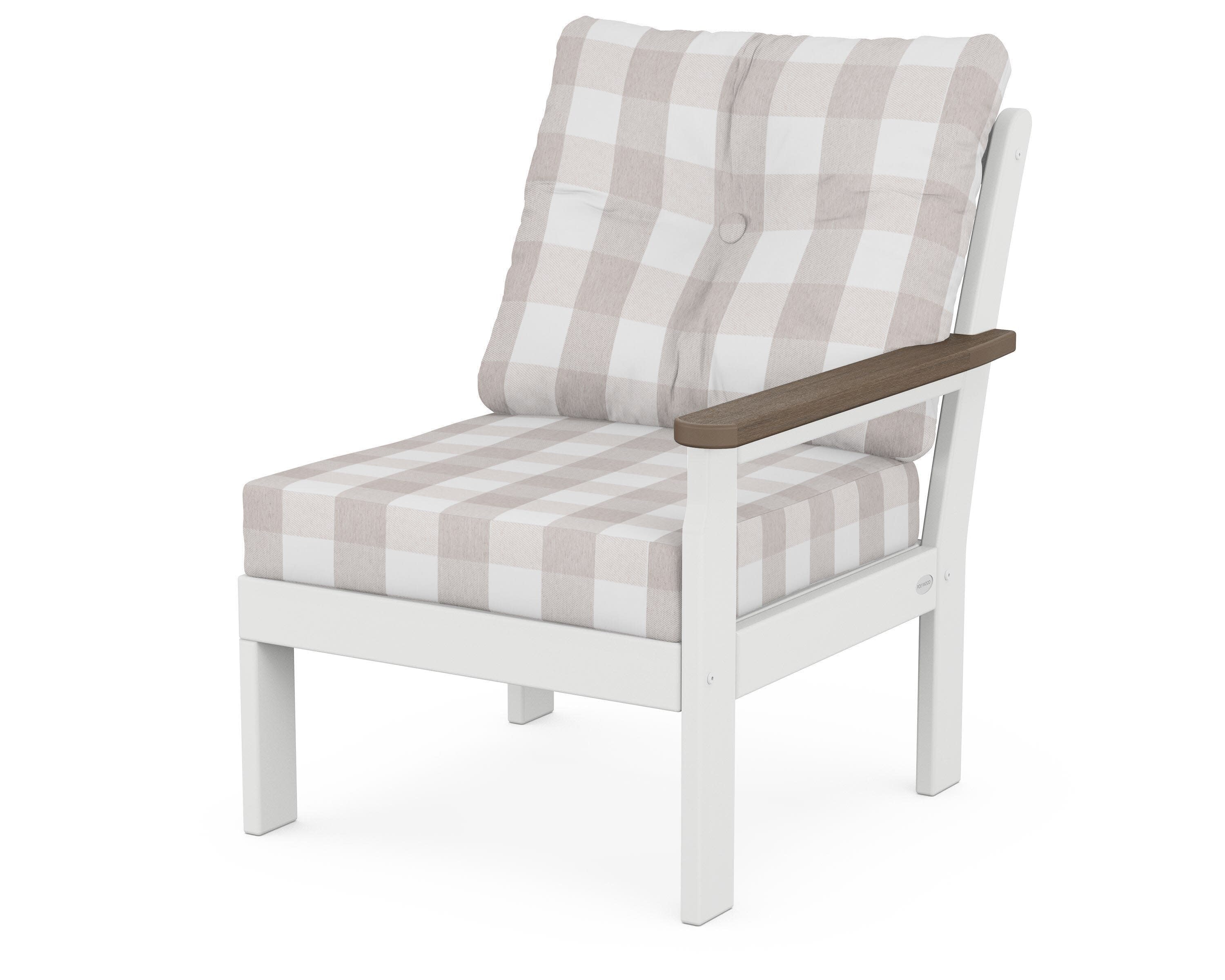 Vineyard Modular Right Arm Chair in White / Kona / Buffalo Plaid Dune Burlap