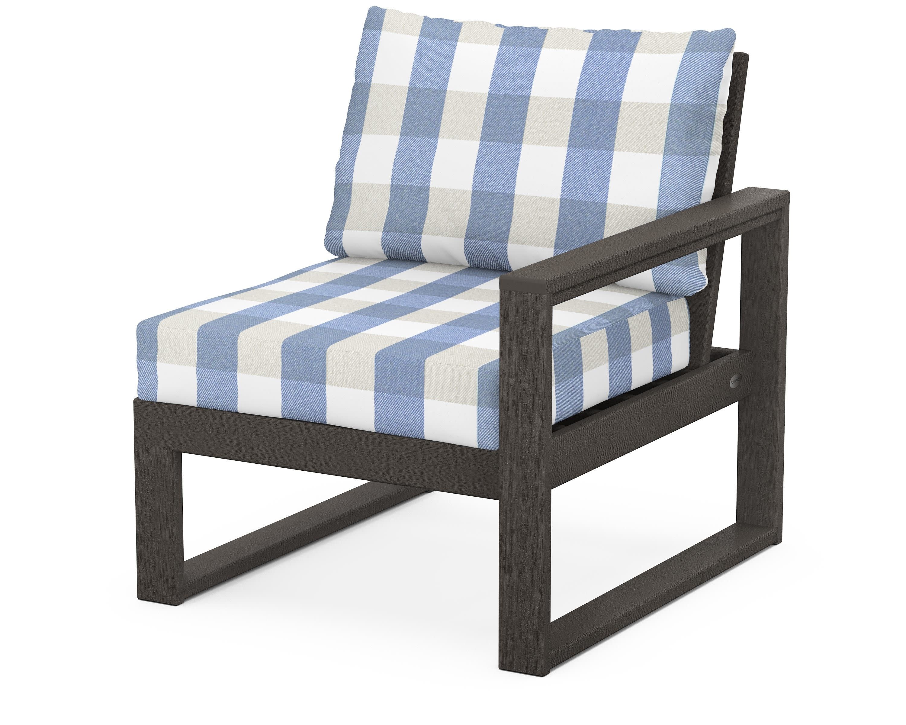 EDGE Modular Right Arm Chair in Vintage Coffee / Buffalo Plaid Sky Blue
