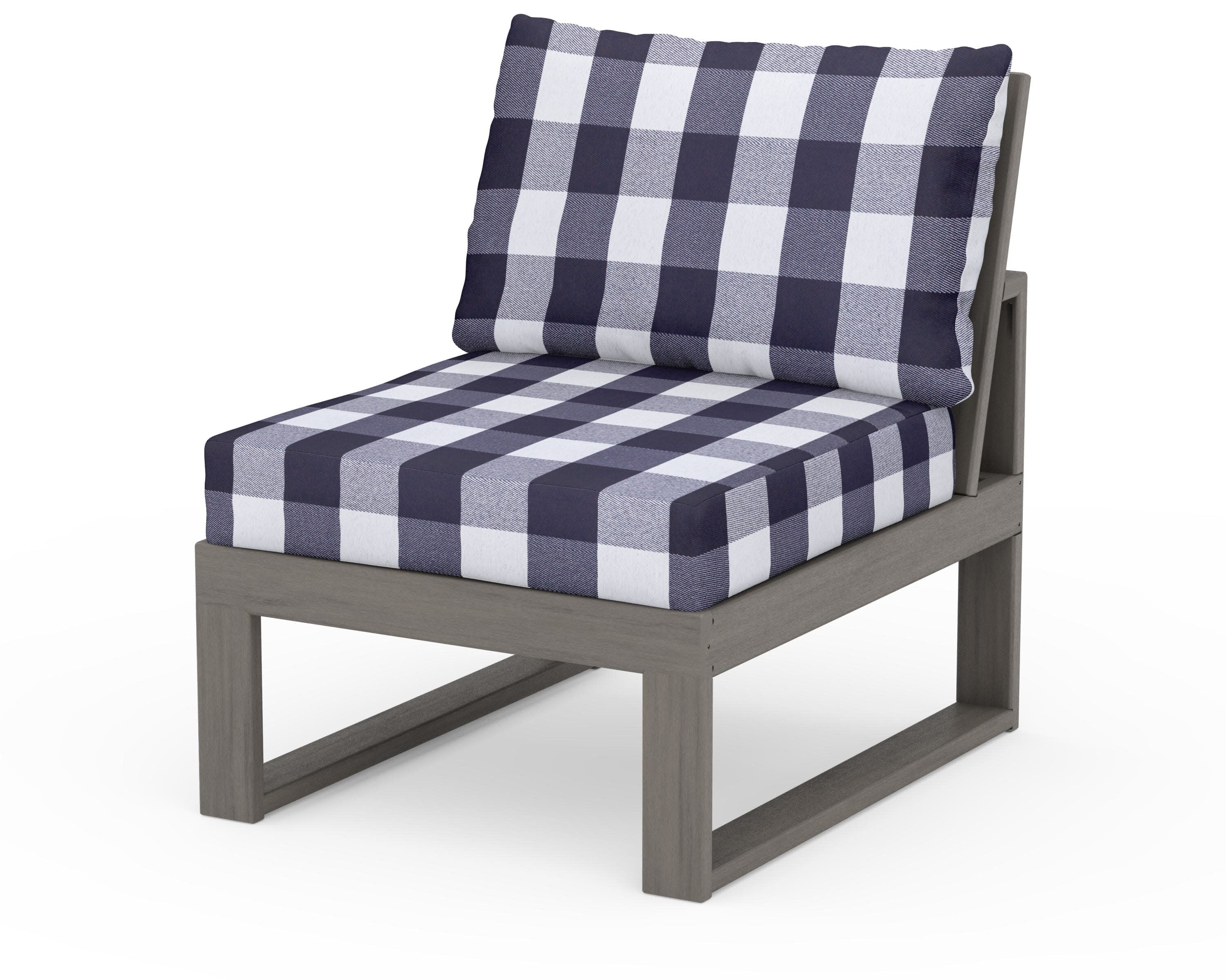 Modular Armless Chair in Driftwood / Buffalo Plaid Navy
