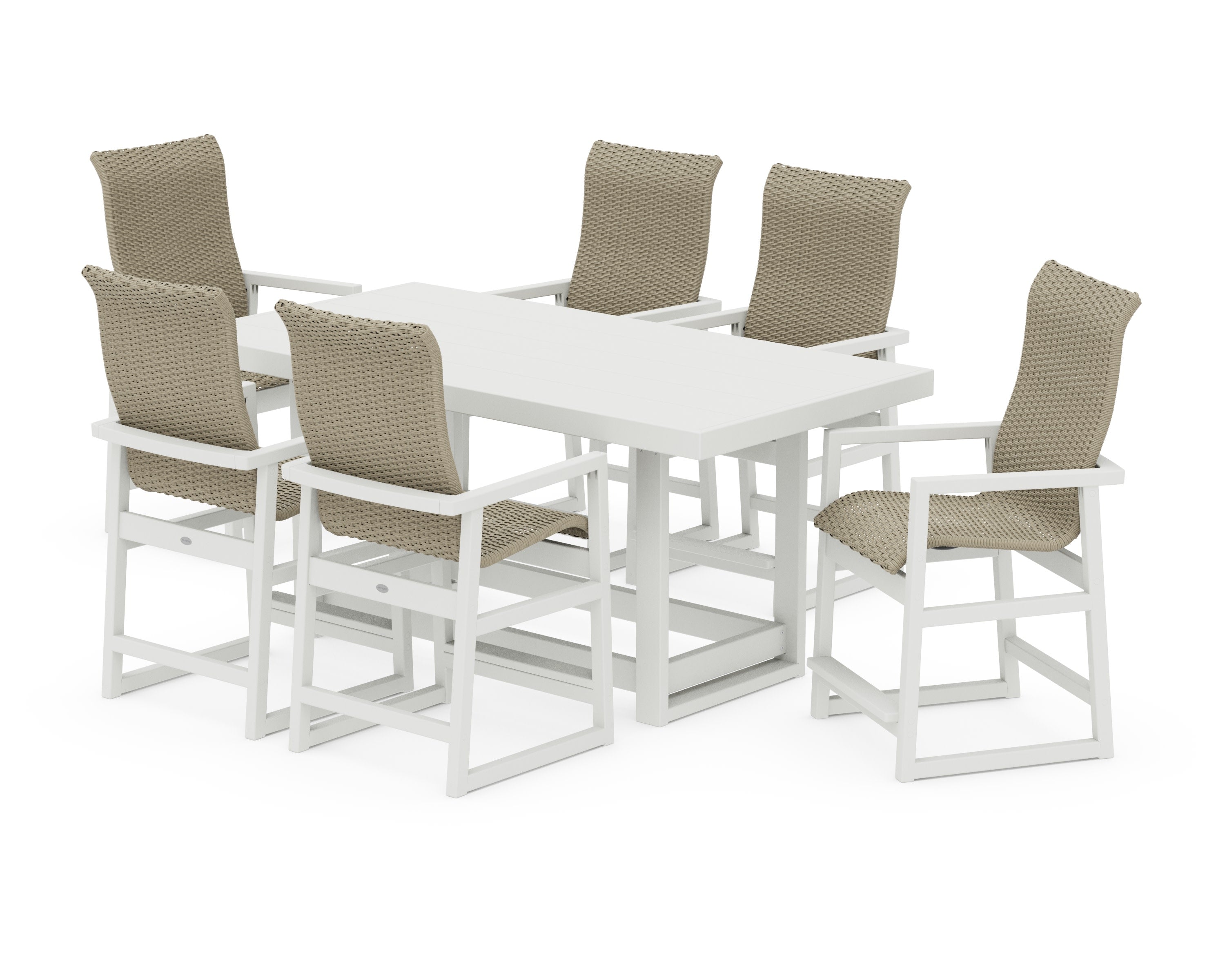 EDGE Woven Highback Arm Chair 7-Piece Counter Set in White / Dune Grass