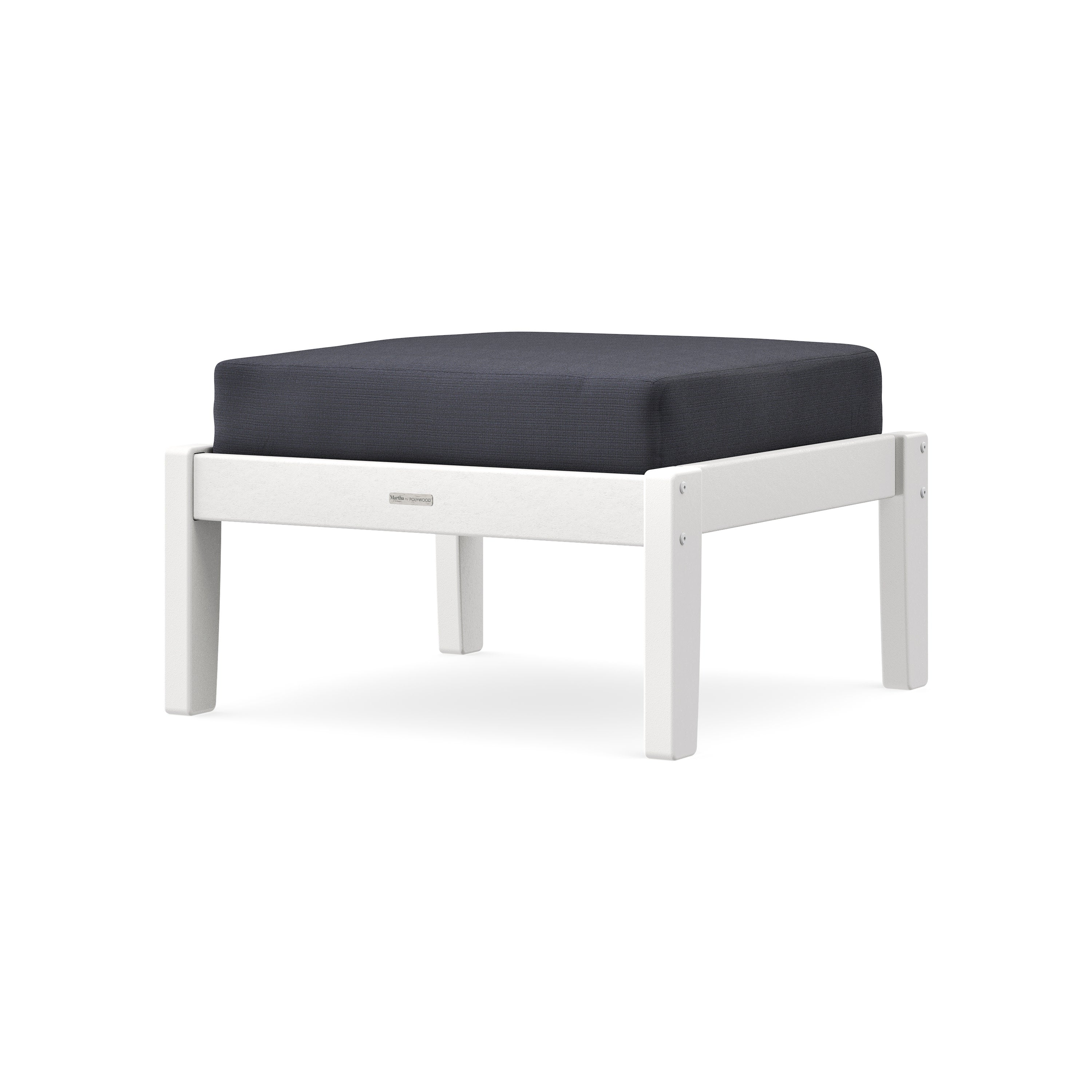 Chinoiserie Deep Seating Ottoman in White / Midnight Linen