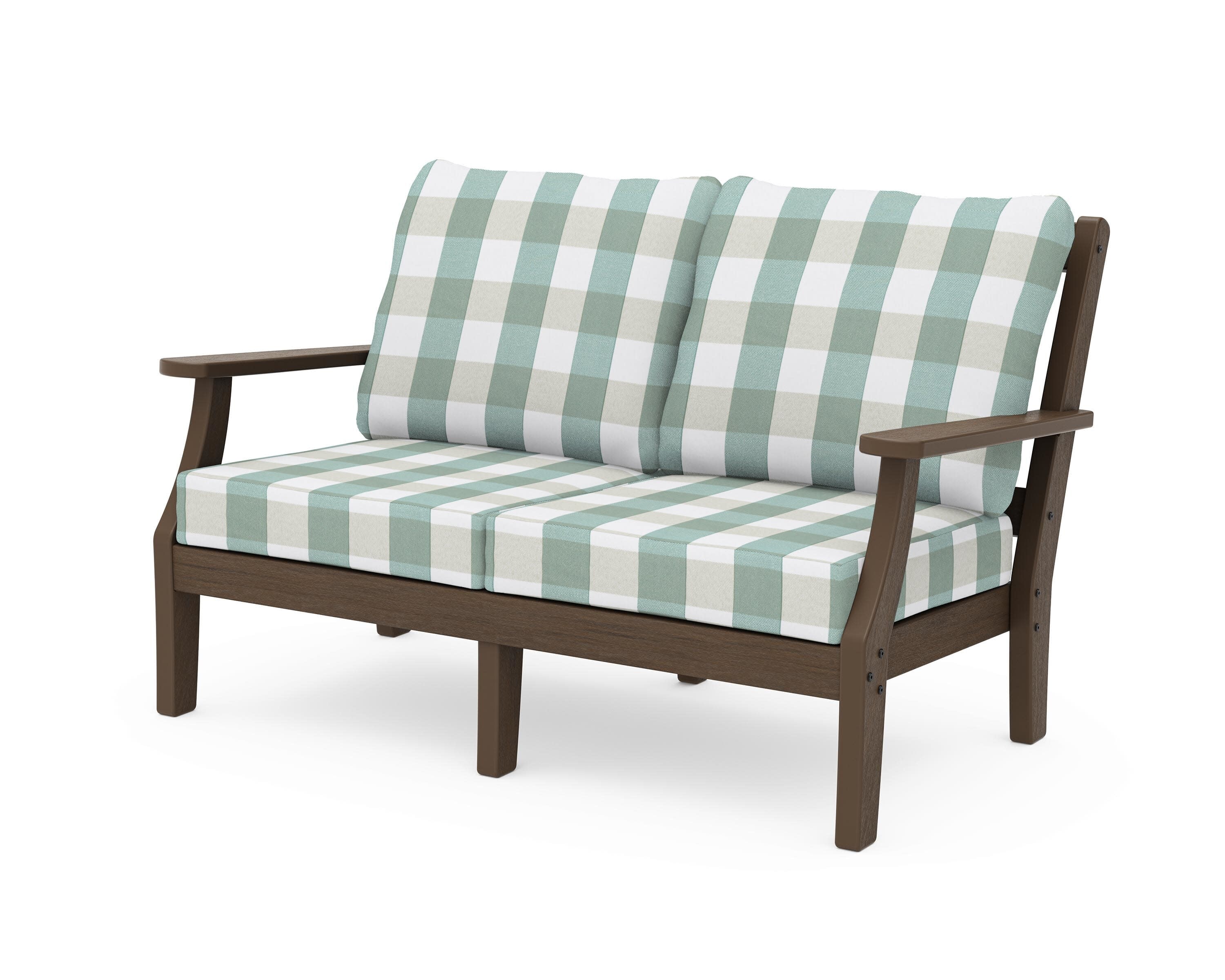 Chinoiserie Deep Seating Loveseat in Kona / Buffalo Plaid Glacier Spa
