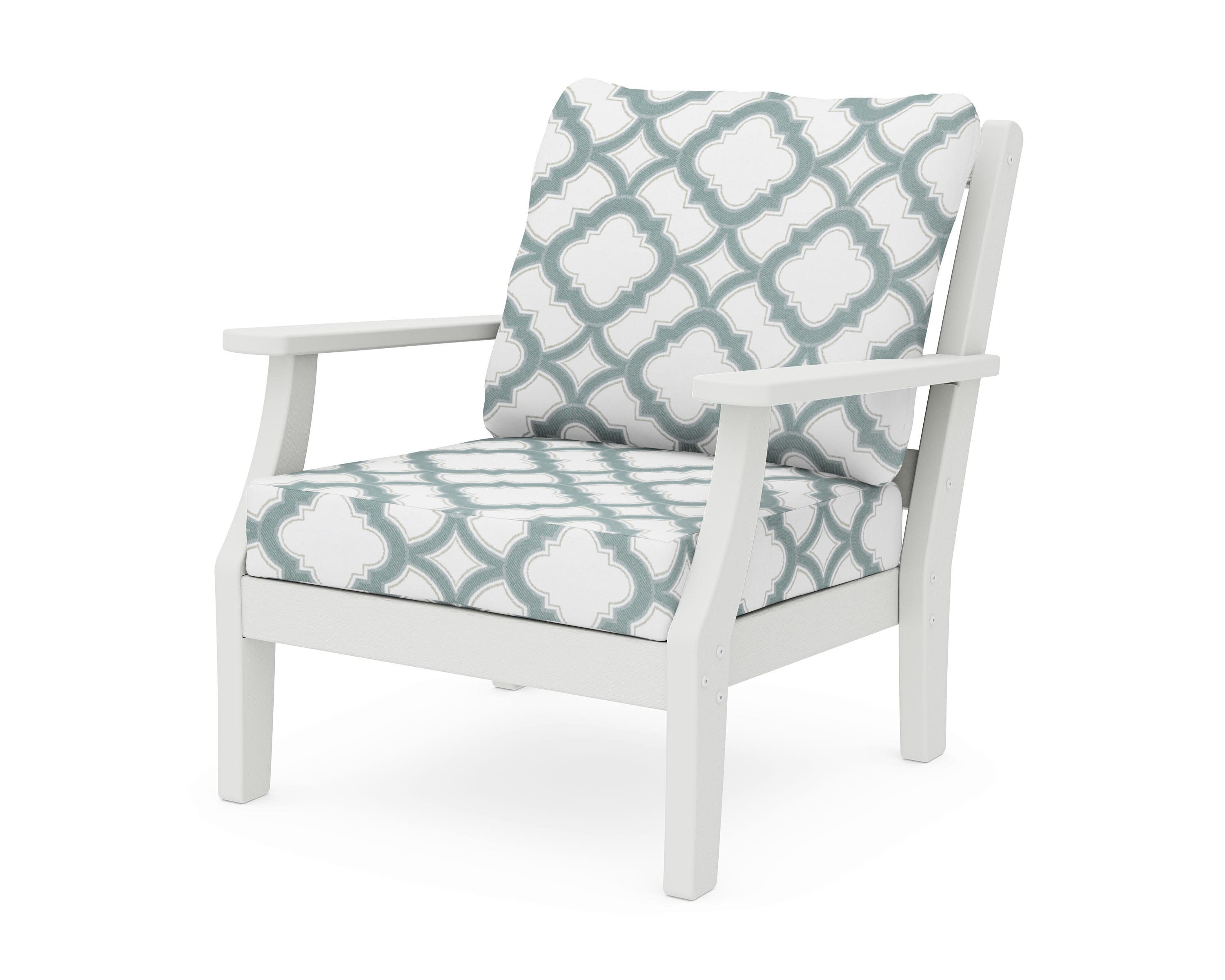 Chinoiserie Deep Seating Chair in Vintage White / Trellis Glacier Spa