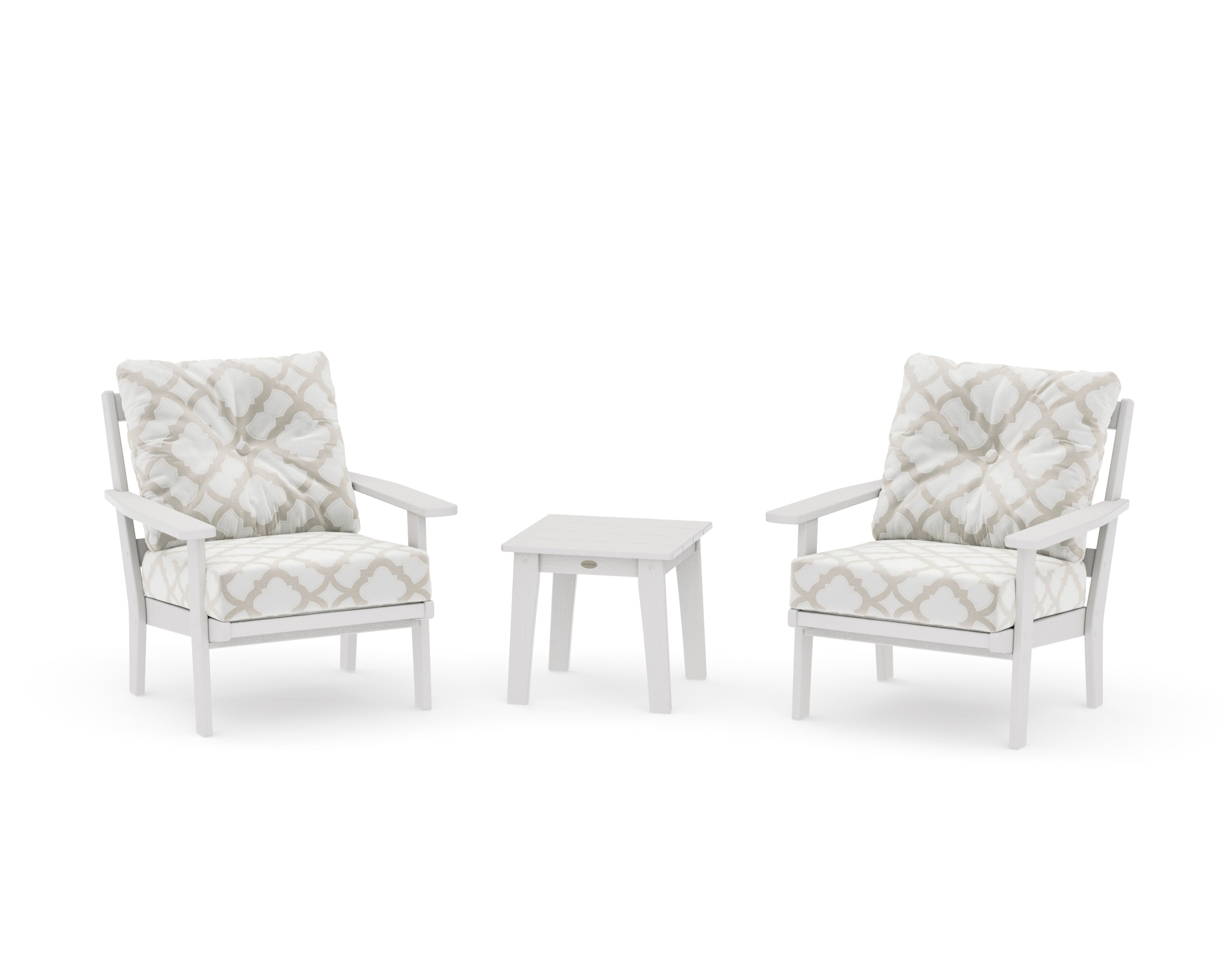 Prairie 3-Piece Deep Seating Set in Vintage White / Trellis Dune Burlap