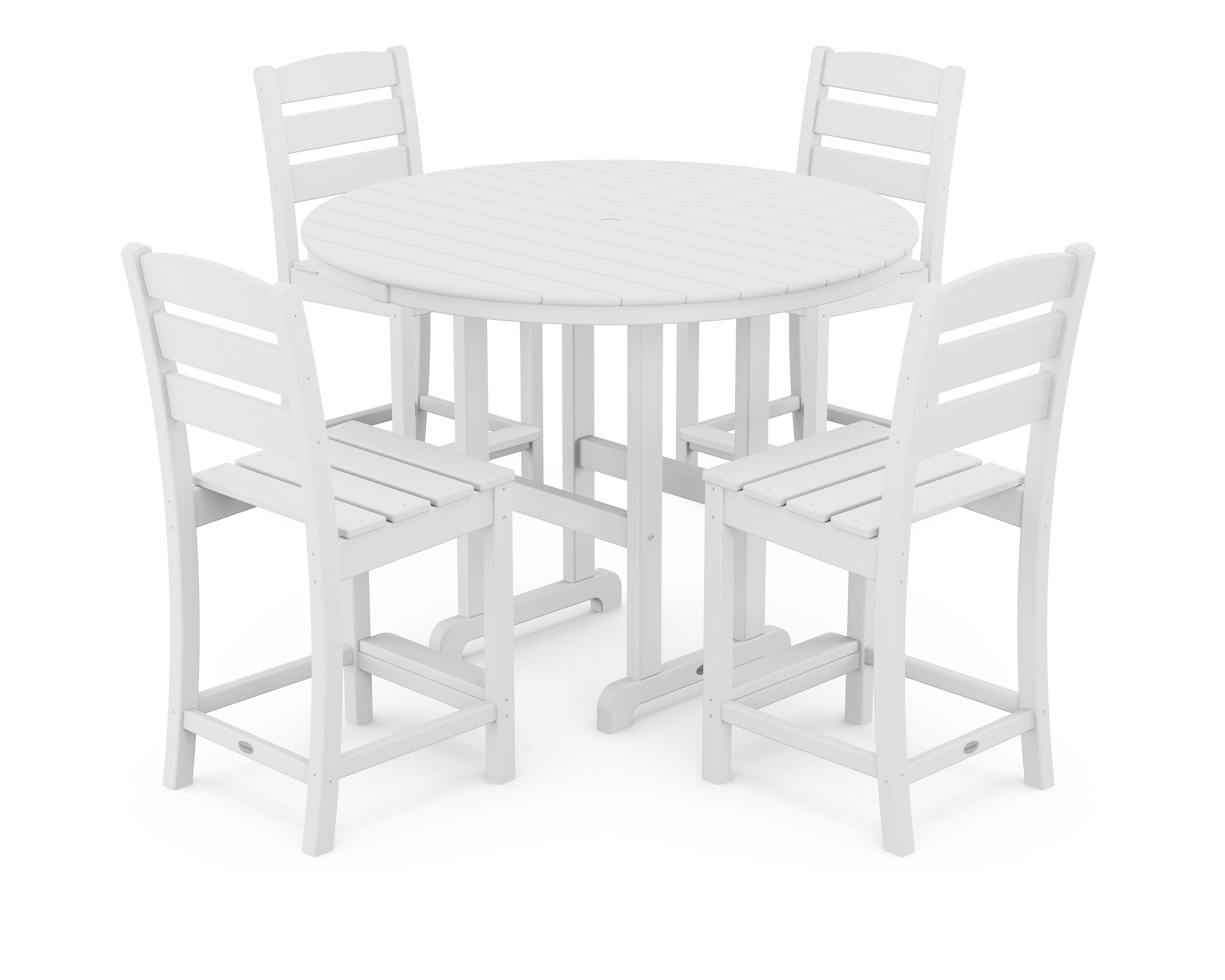 Lakeside 5-Piece Farmhouse Round Side Chair Counter  Set in White