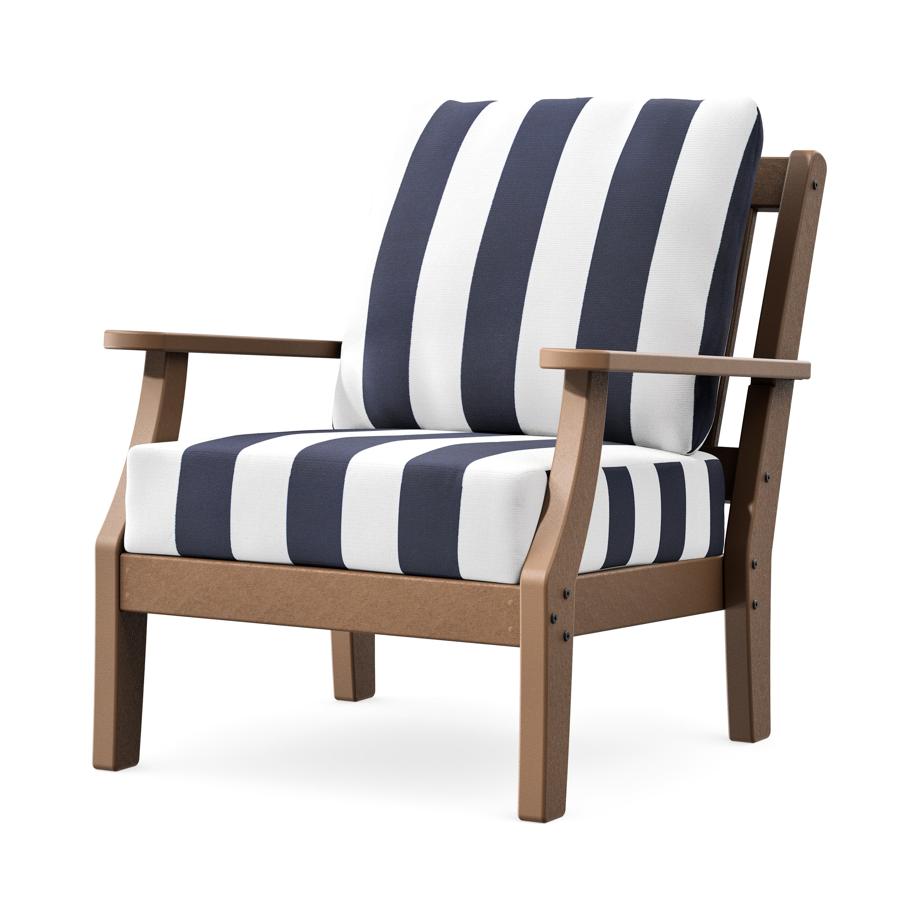 Chinoiserie Deep Seating Chair in Teak / Cabana Stripe Navy